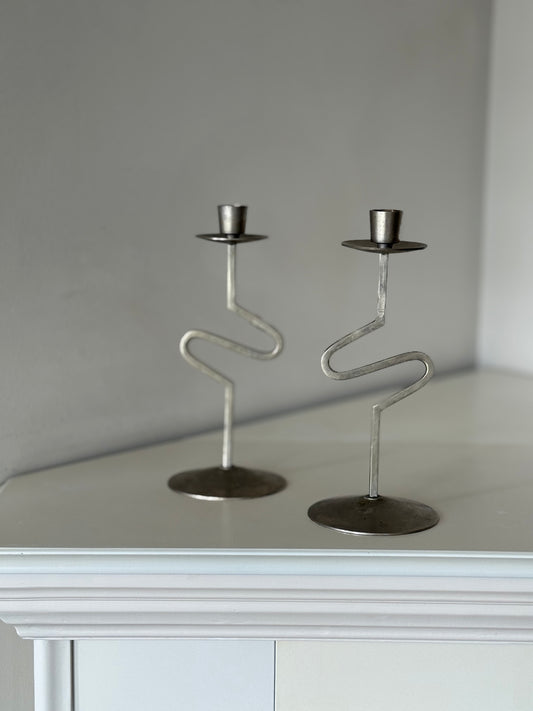 Vintage Postmodern Zig-Zag Candleholders