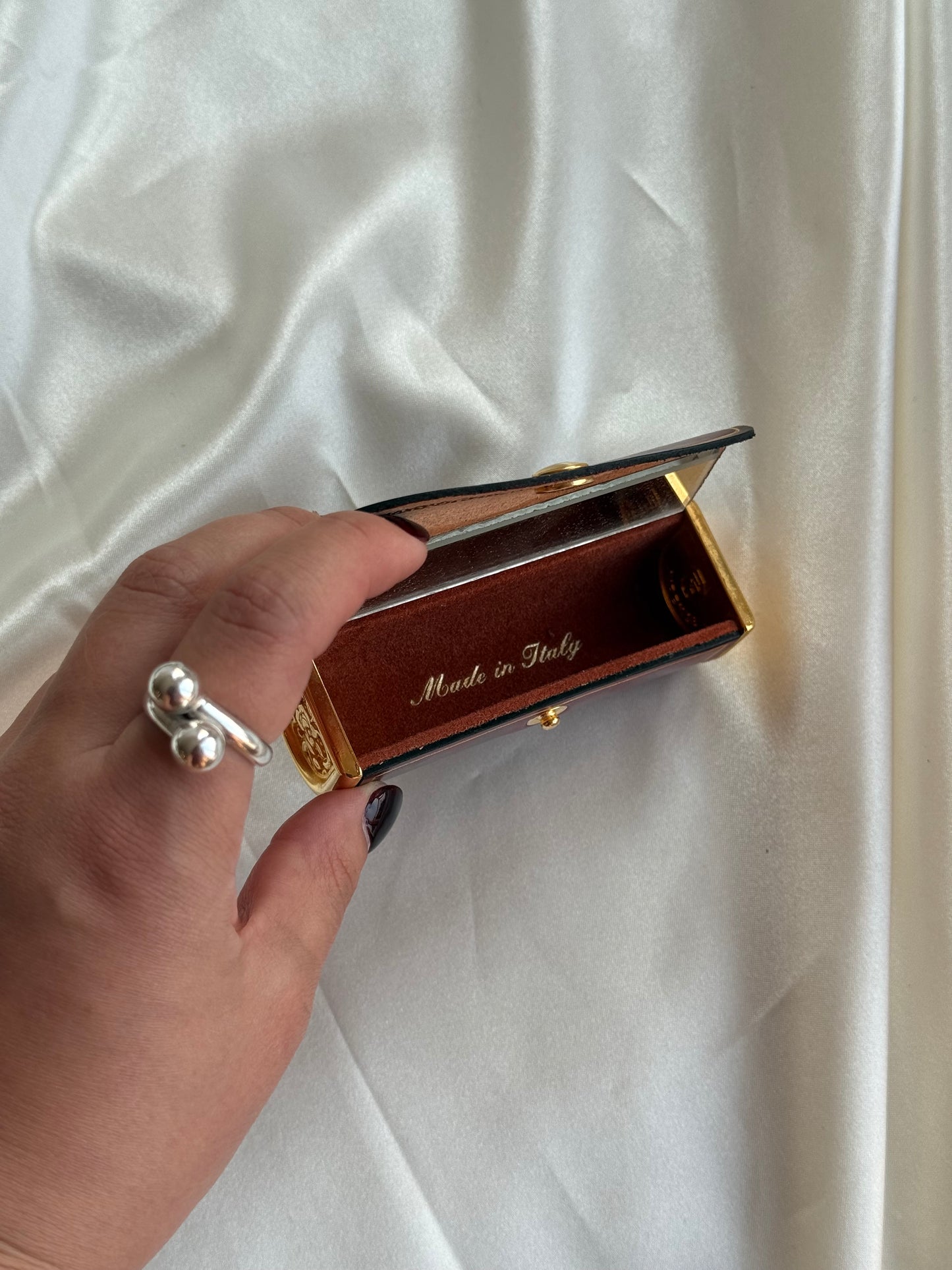 Vintage Italian Genuine Leather Lipstick Case with Mirror