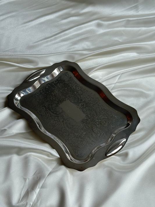 Vintage Silver-Plated Engraved Serving Tray