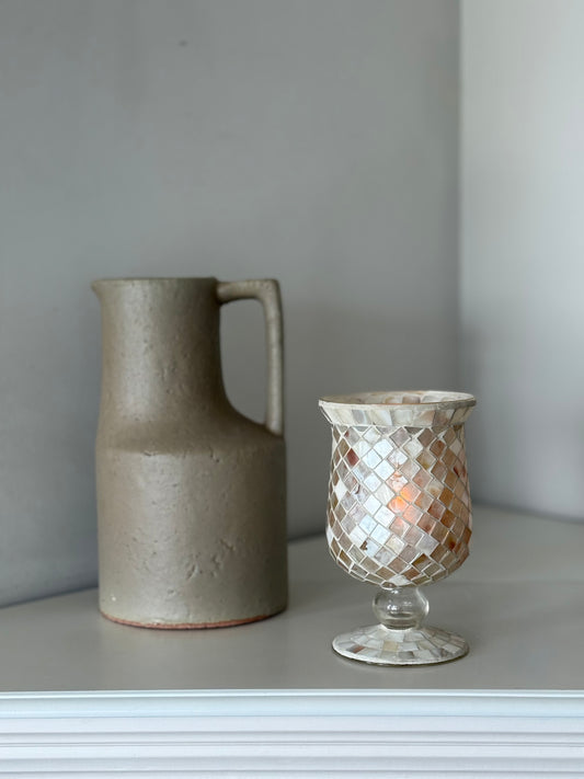 Vintage Mosaic Mother of Pearl Hurricane Candleholder