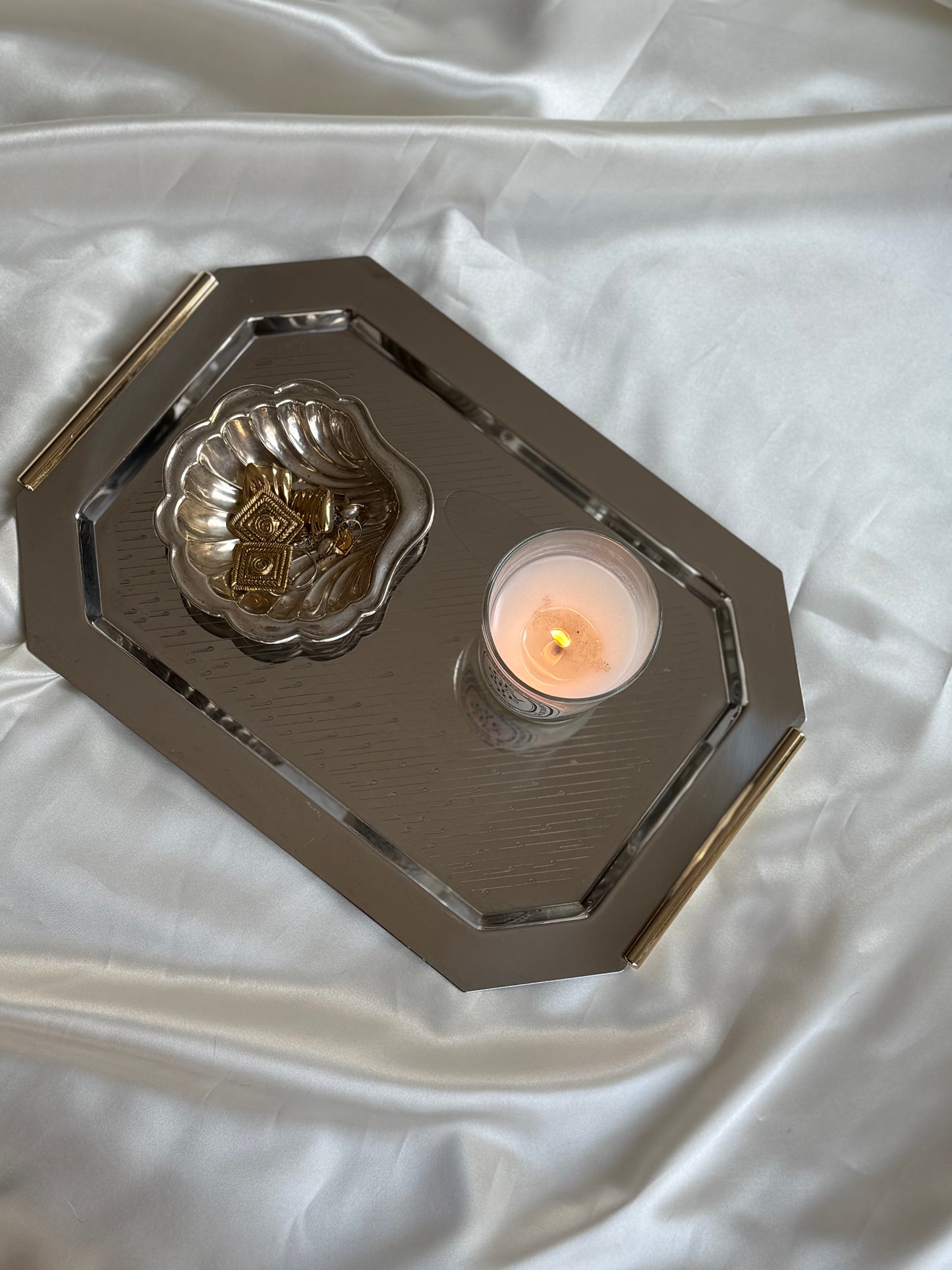 Vintage Italian Stainless Steel & Brass Serving Tray