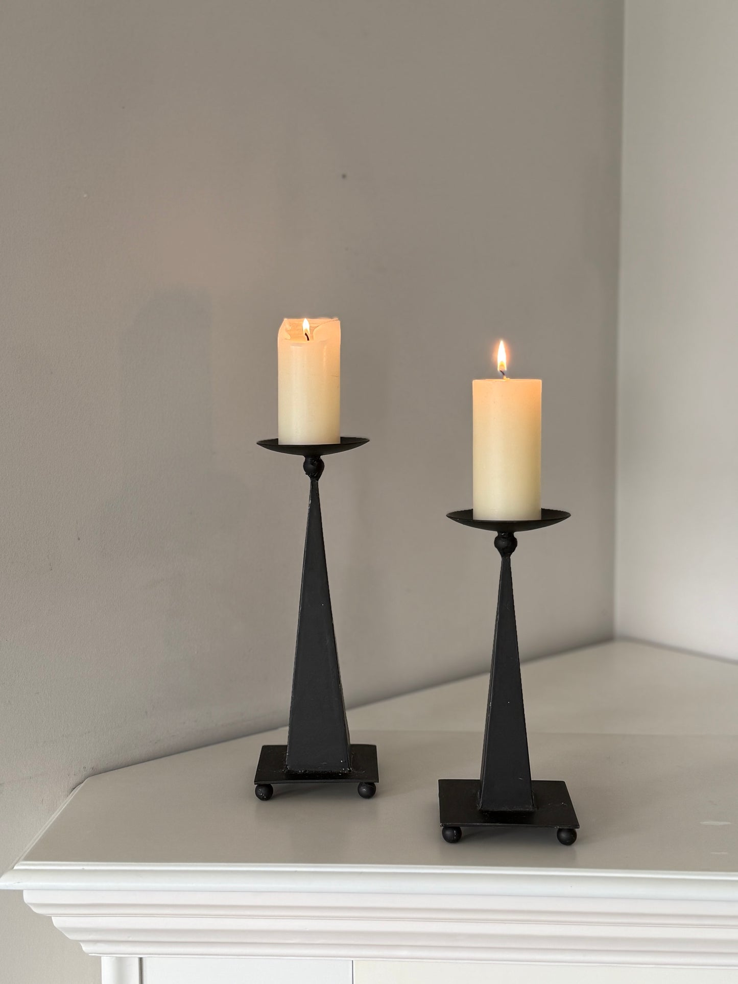 Vintage Black Metal Pillar Candle Holders – Pair