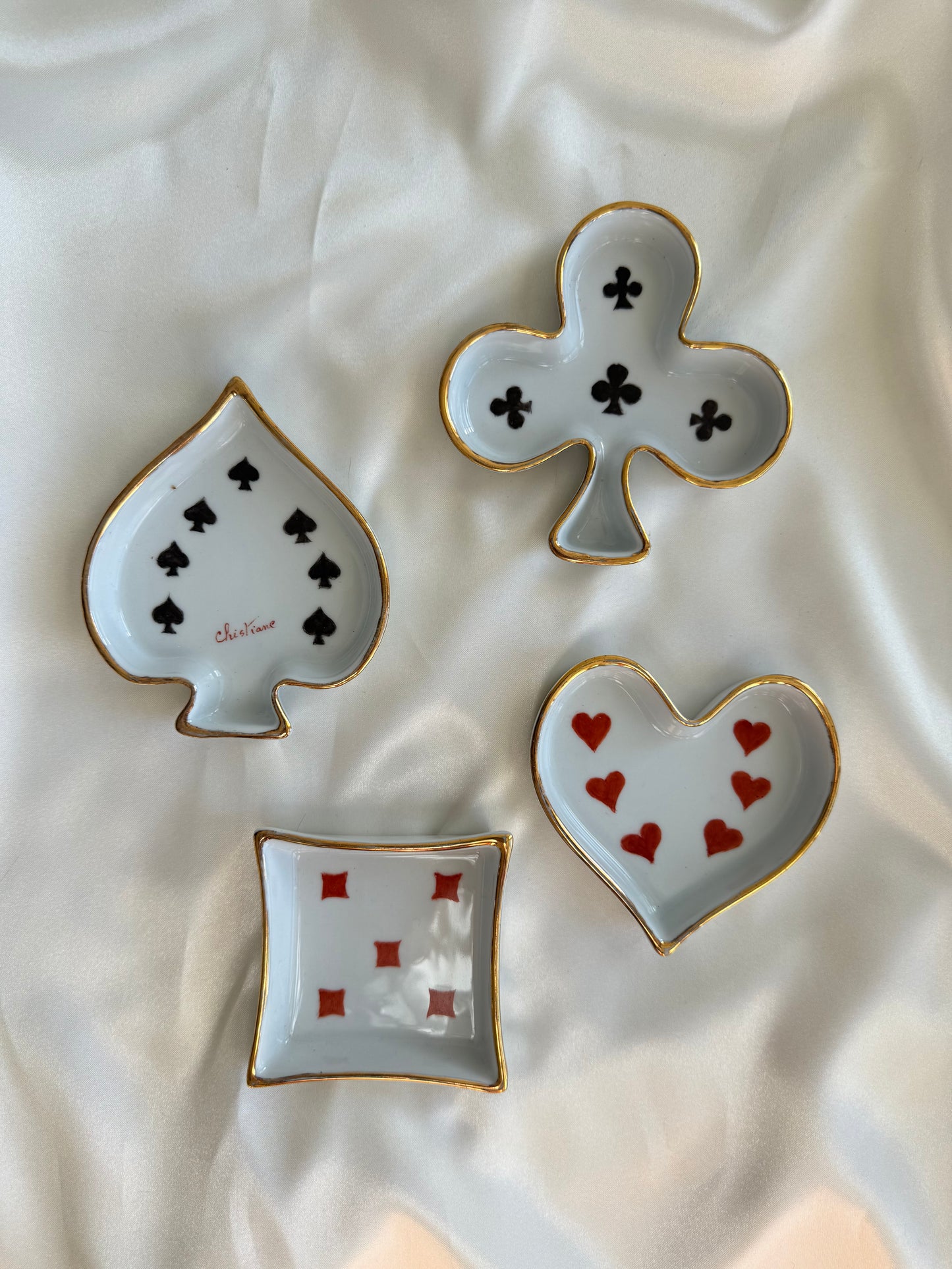 Philippe Deshoulières Porcelain Playing Card Trinket Dishes – Set of 4