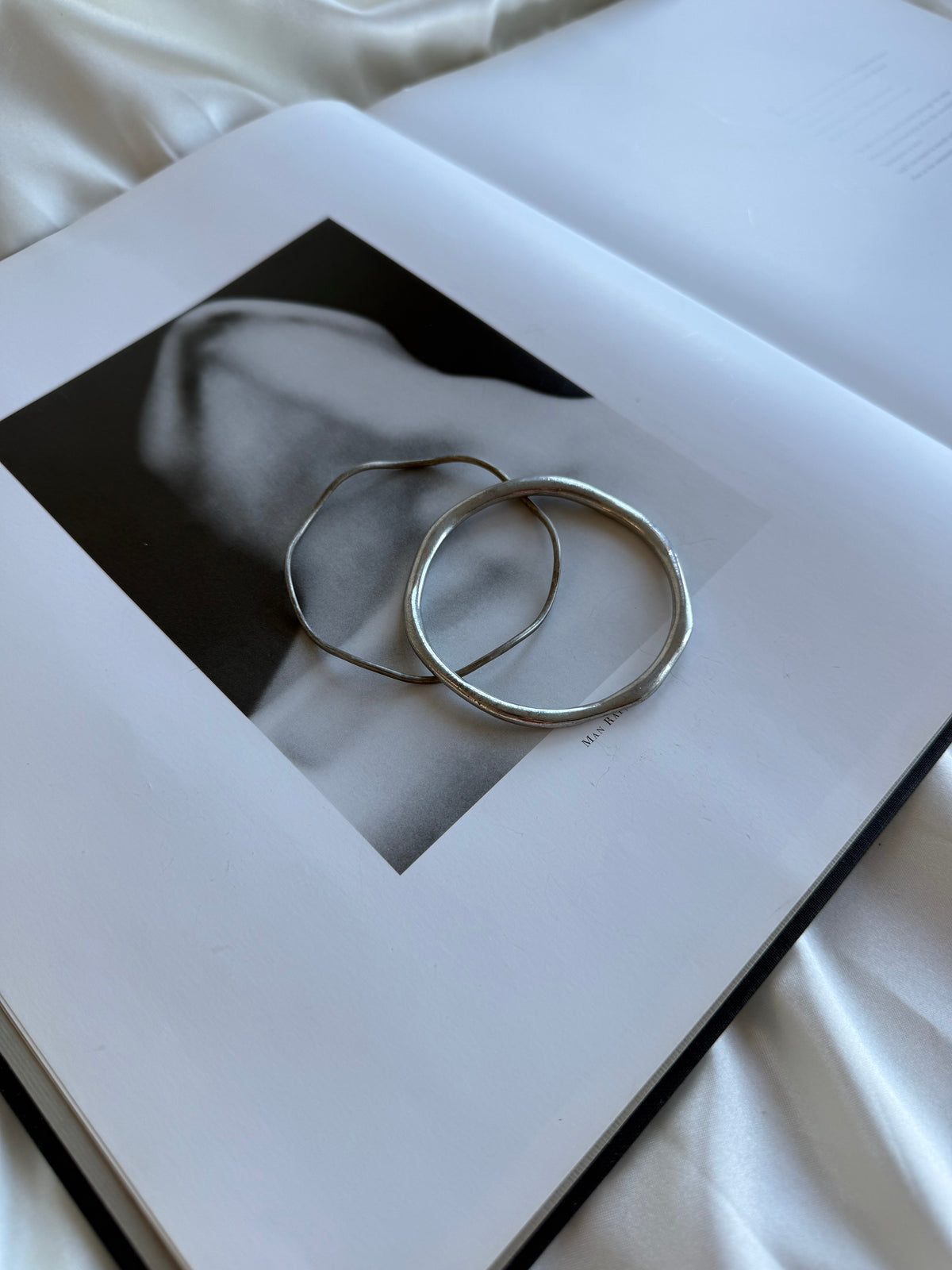 Vintage Silver-Toned Sculptural Bangle Set — Pair