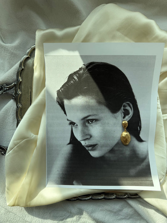 Vintage Gold Tone Textured Drop Earrings