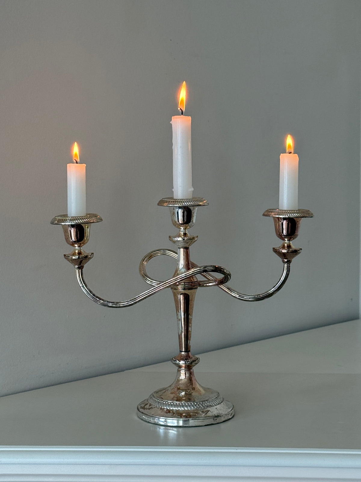 Vintage Silver-Plated Three-Arm Candelabra – England