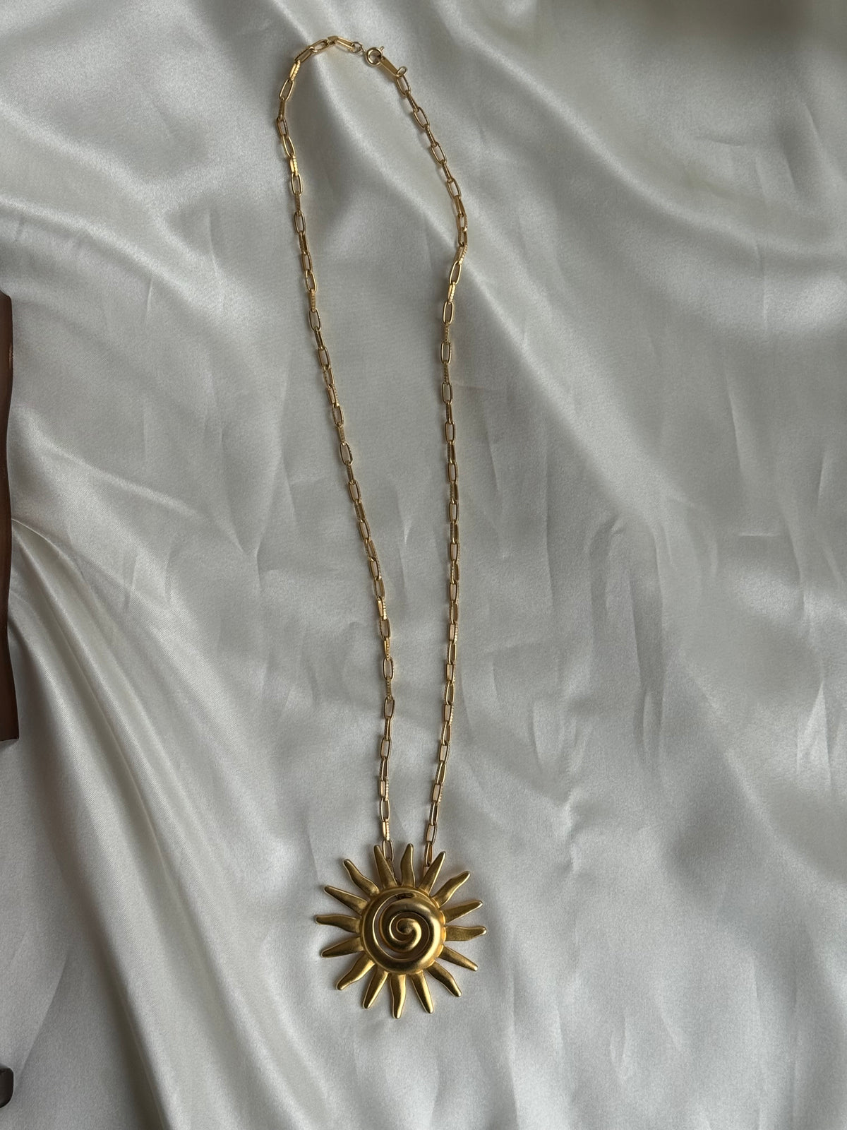 Vintage Gold-Tone Sunburst Pendant Necklace | Sculptural Spiral Sun Statement Jewelry