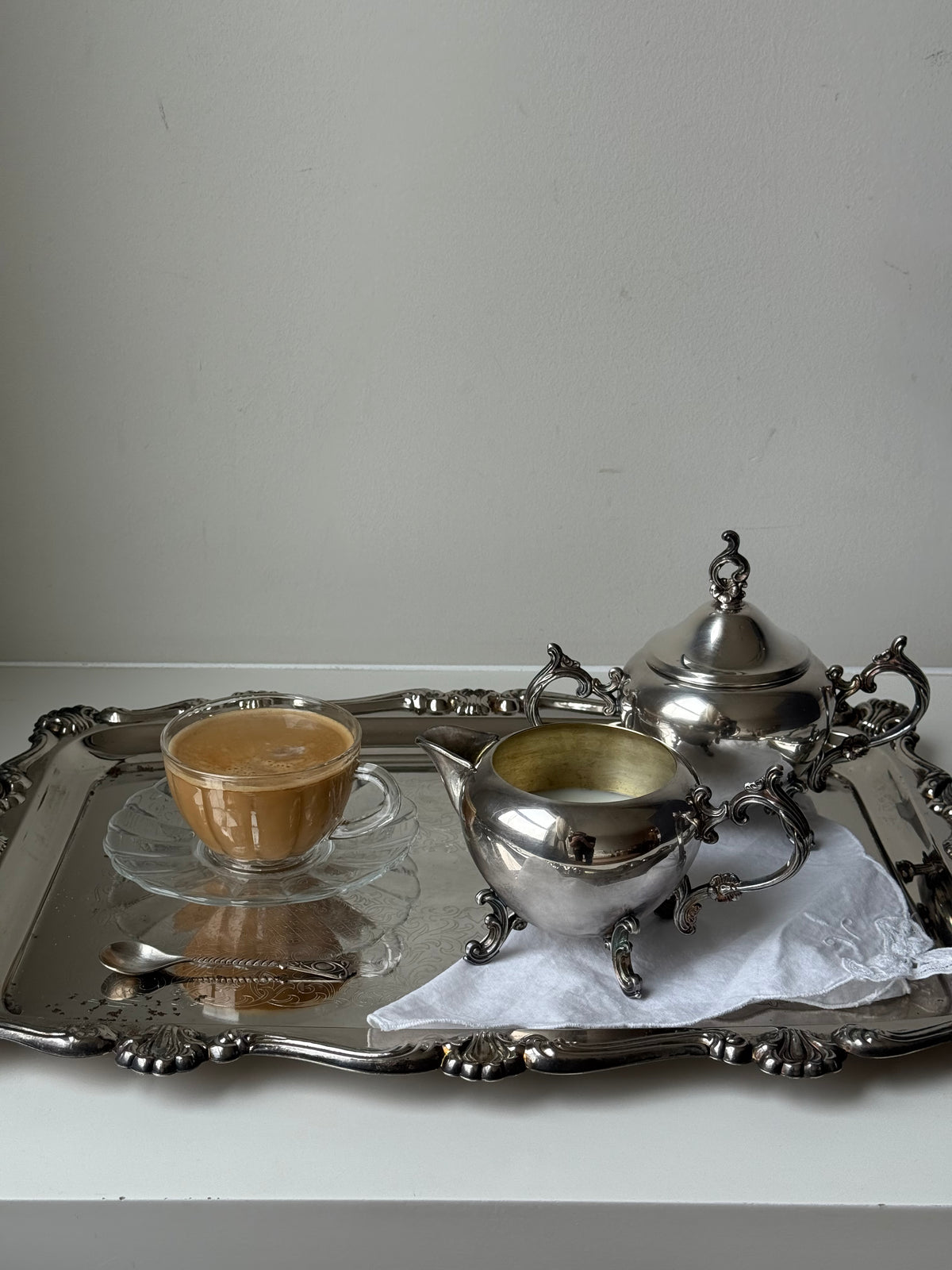 Vintage Silver Plated Footed Sugar Bowl & Creamer Set – Ornate Scroll Design