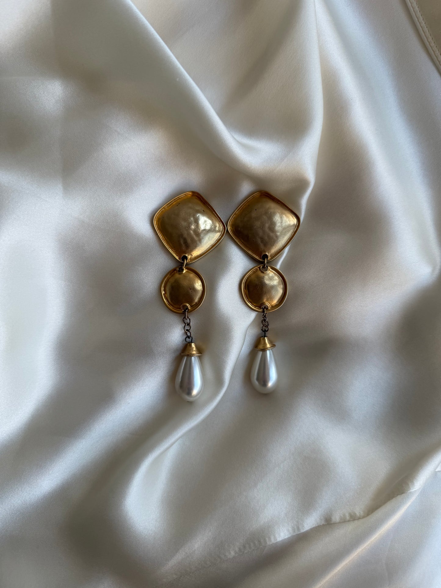 Vintage Clip-On Earrings with Pearl Drop