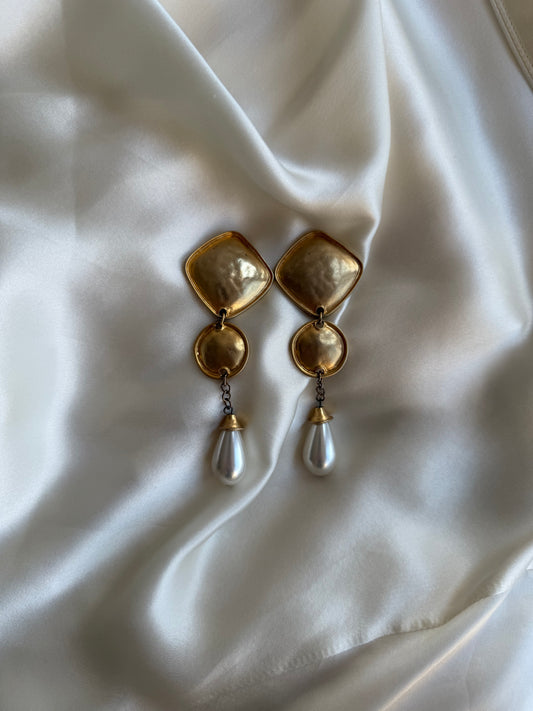 Vintage Clip-On Earrings with Pearl Drop