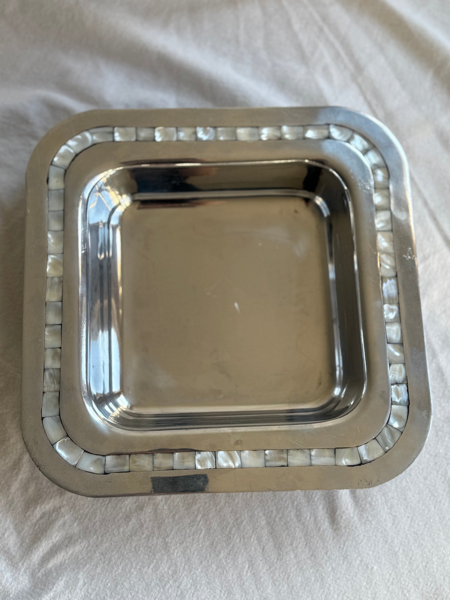 Vintage Square Tray with Mother of Pearl Inlay