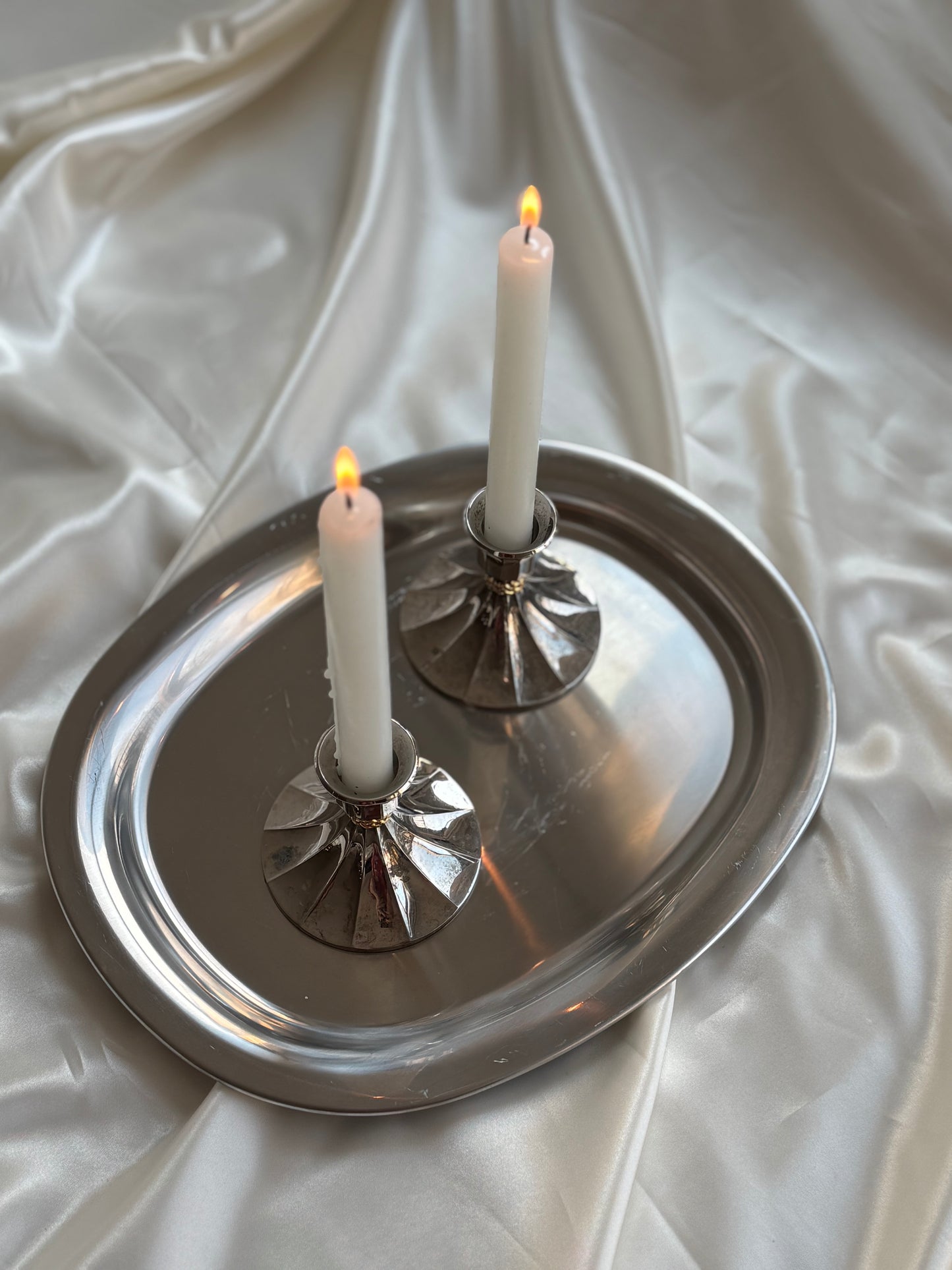 Vintage Silver & Gold Tone Candlestick Holders — Set of 2