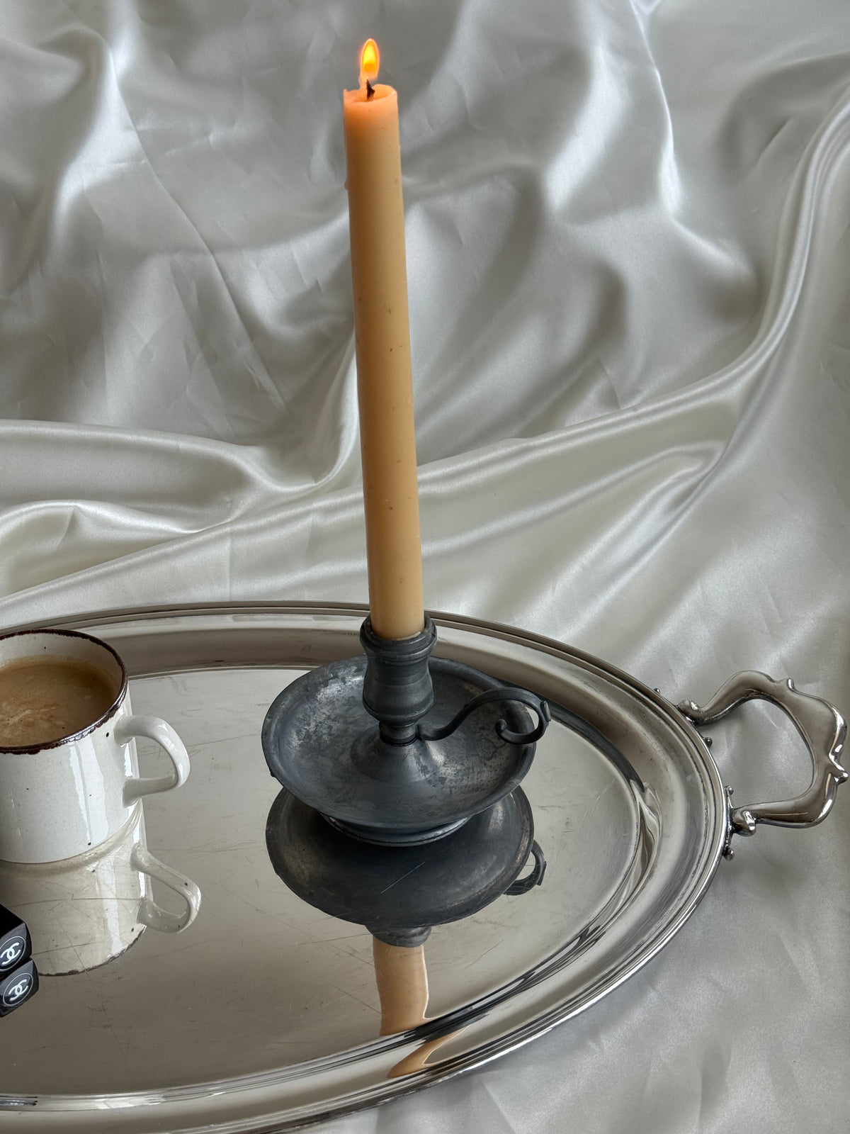 Vintage Pewter Chamberstick Candle Holder