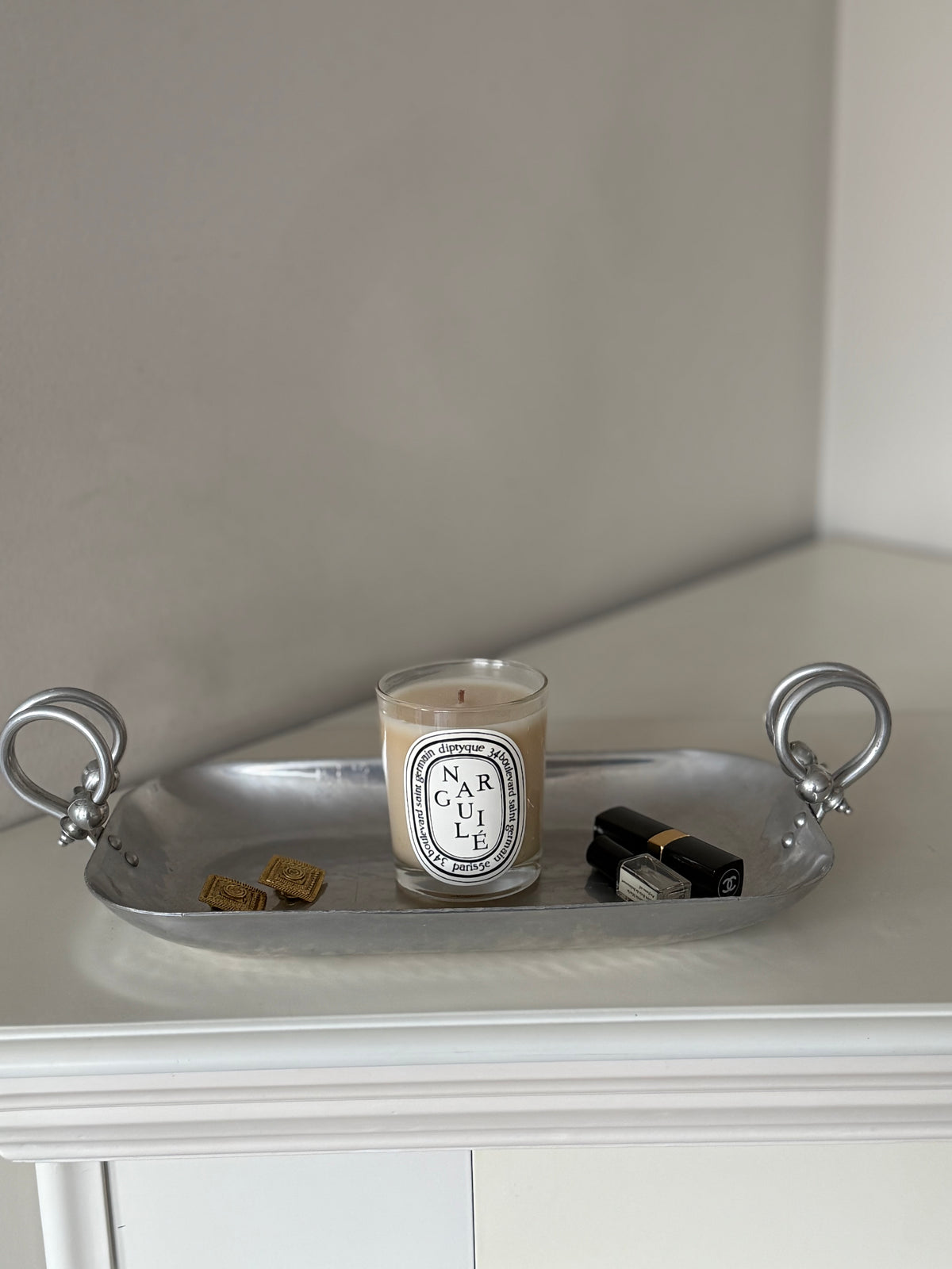 Vintage Buenilum Hand-Wrought Aluminum Tray with Sculptural Handles