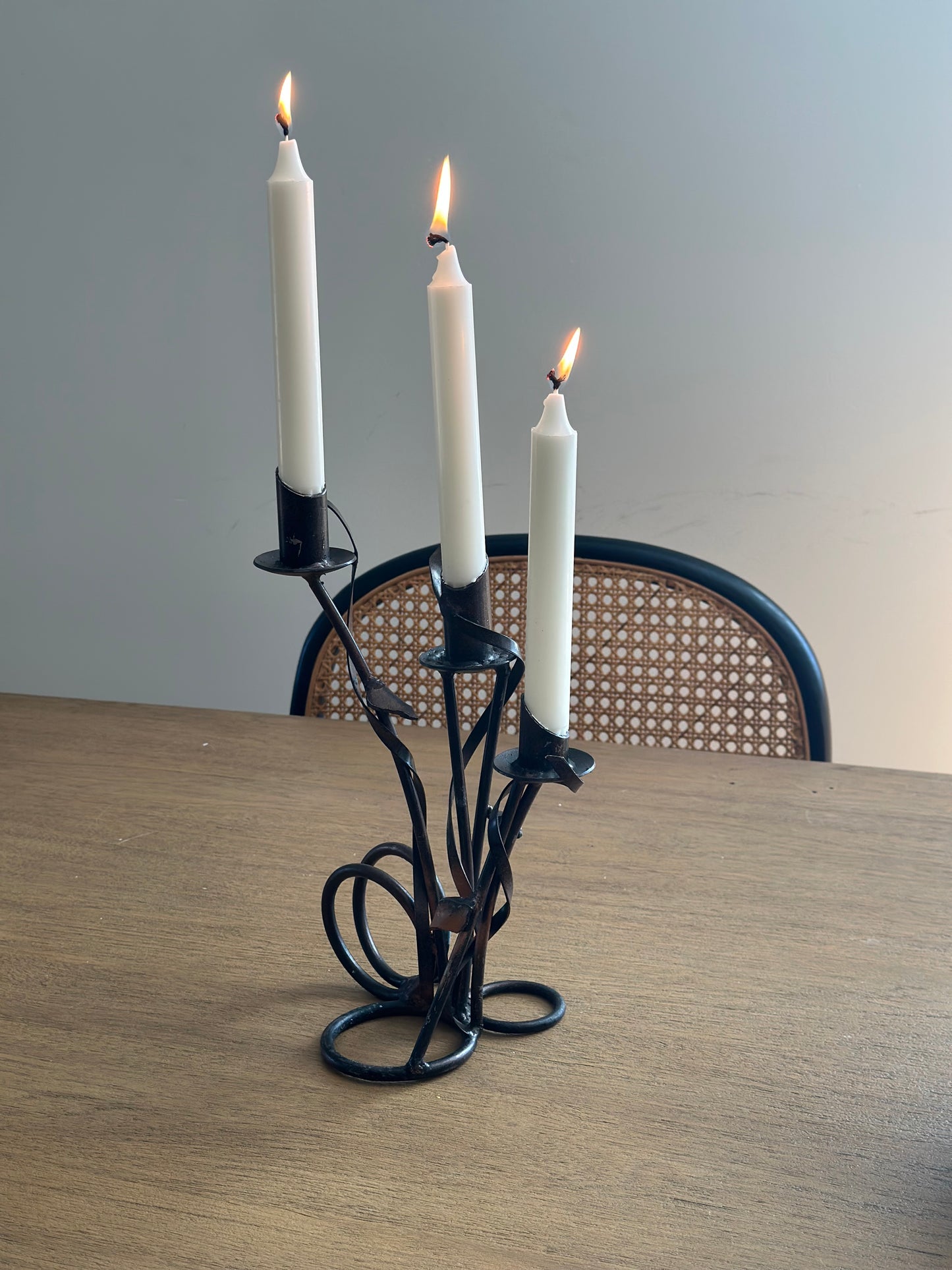 Hand wrought iron candelabra