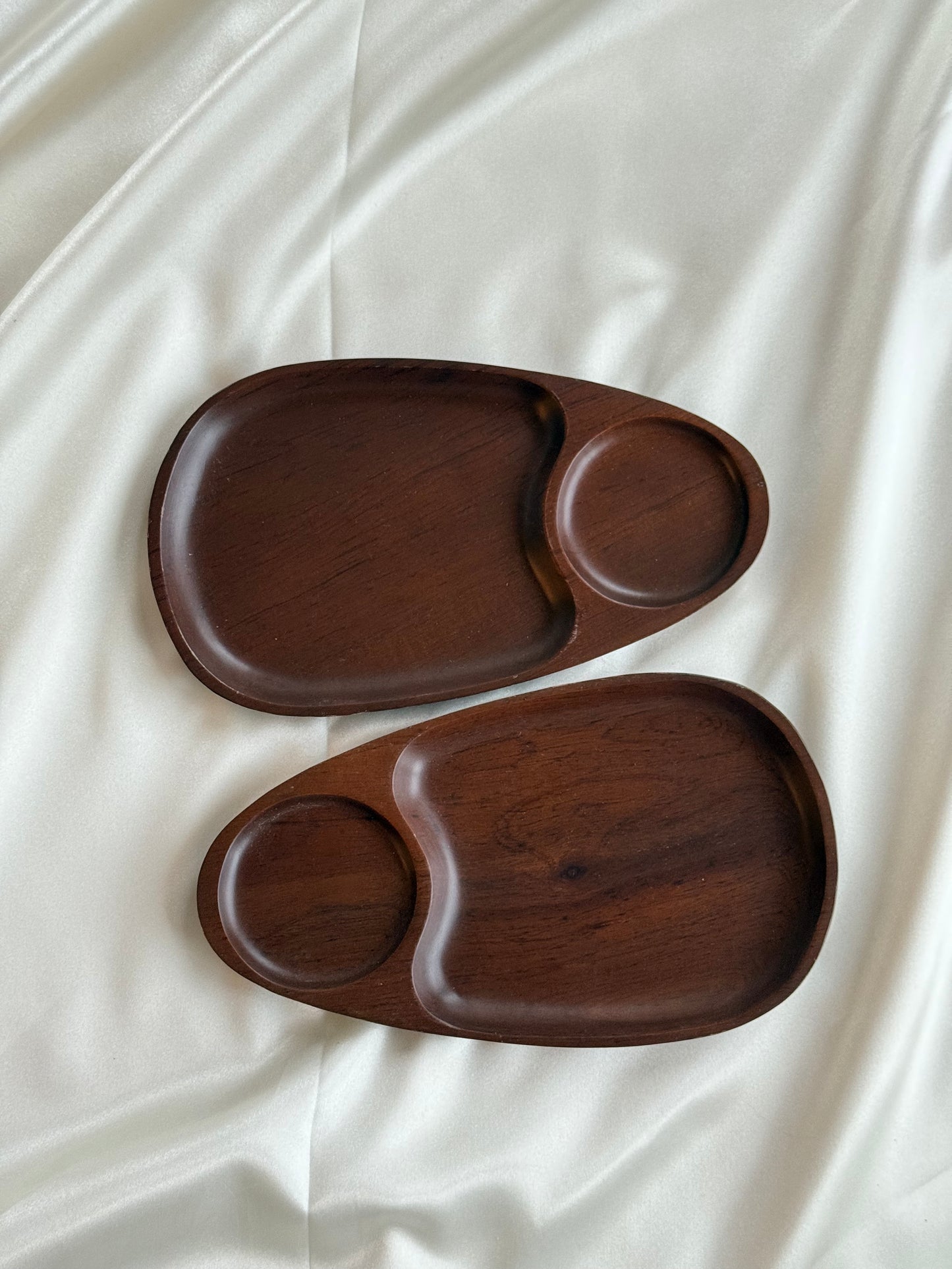 Set of 4 Mid-Century Modern Wooden Divided Serving Trays