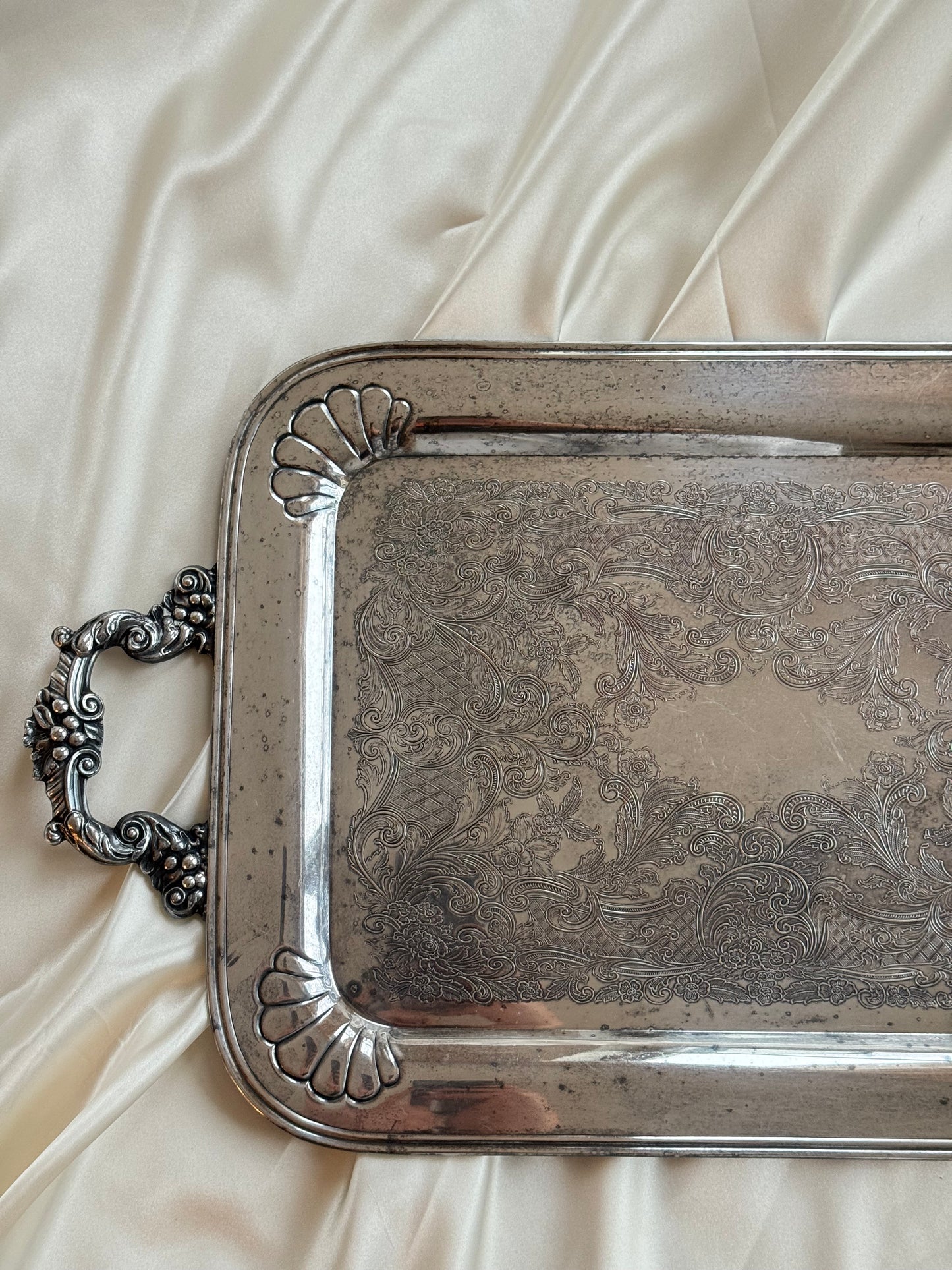 Vintage Silver-Plated Serving Tray – Engraved Detailing