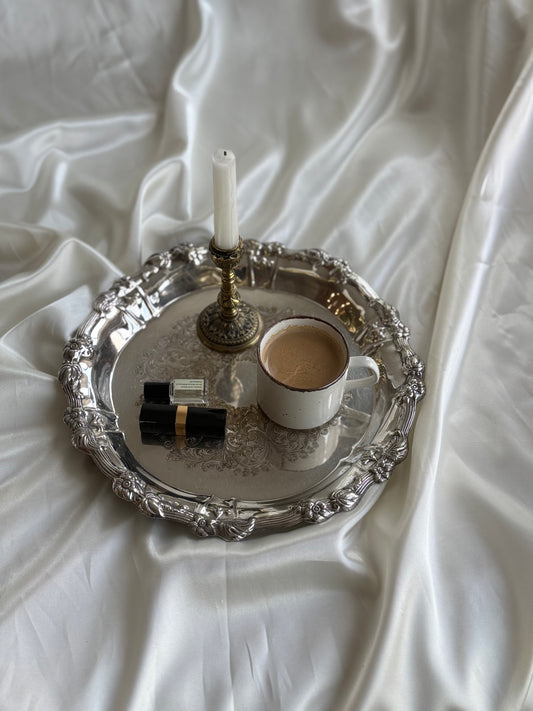 Vintage Ornate Silver Plated Round Serving Tray