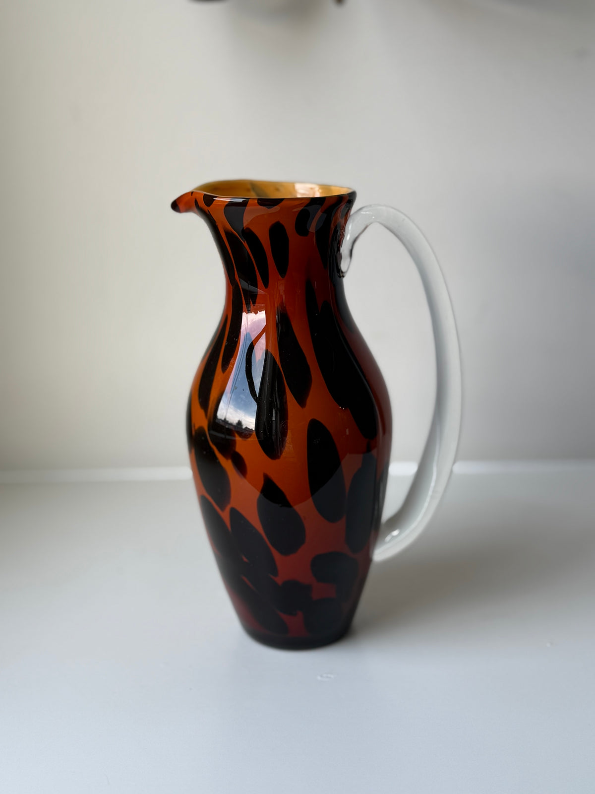 Vintage Leopard Print Art Glass Pitcher