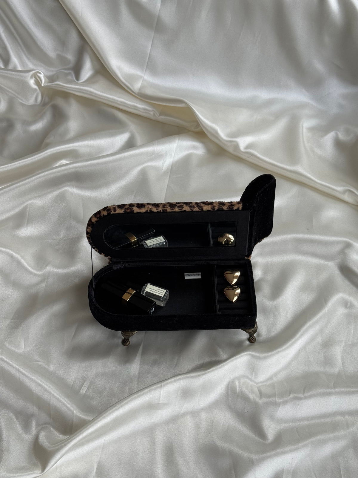 Vintage Leopard Print Chaise Lounge Jewelry Box with Mirror