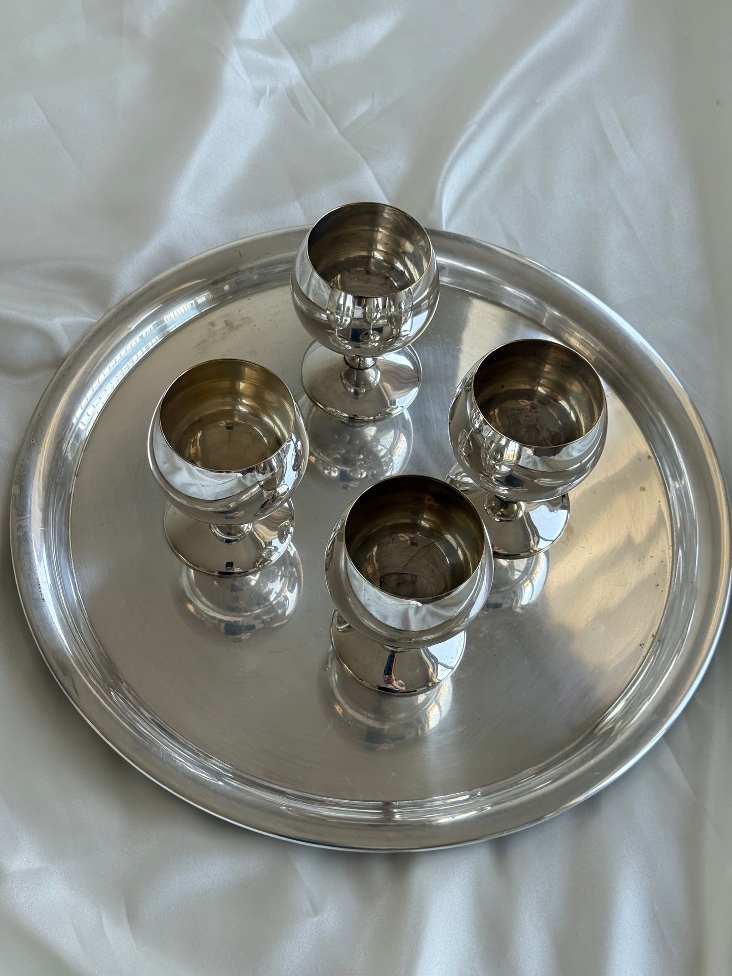 Vintage Silver-Plated Cognac Goblets – Set of 4 | Made in Spain