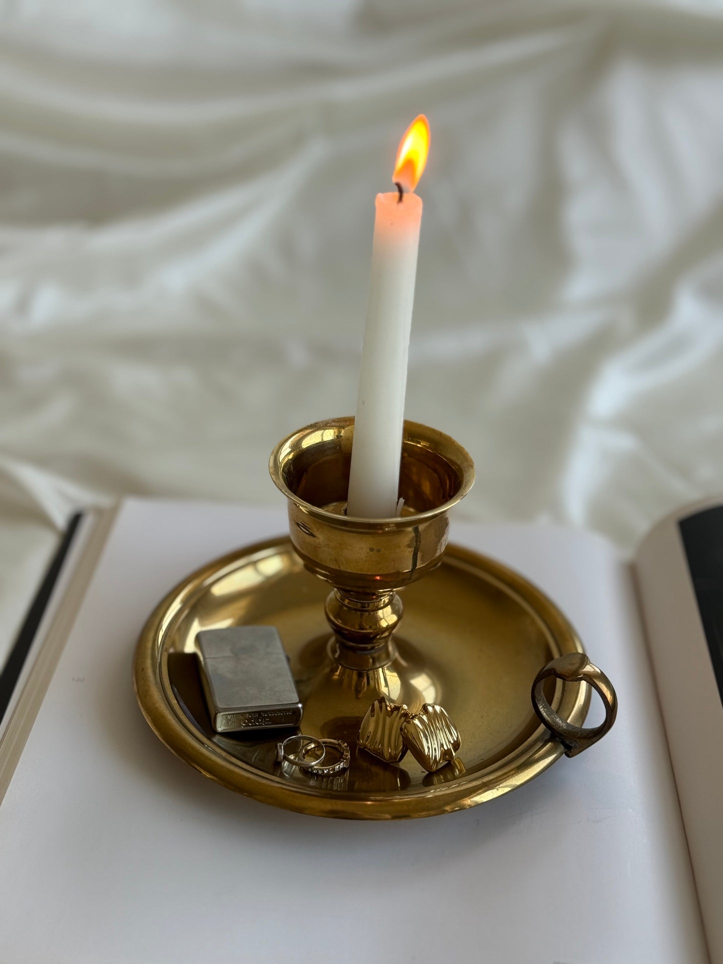 Vintage XL Solid Brass Chamberstick Candle Holder