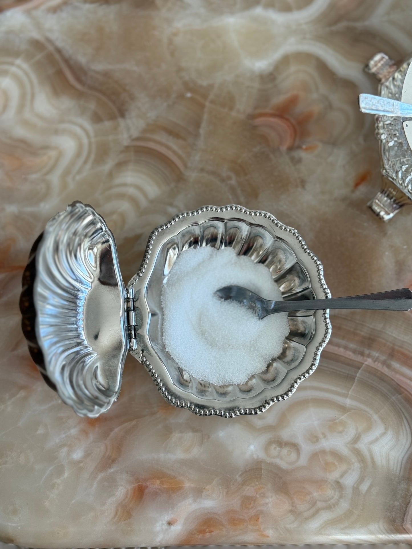 Vintage Shell Sugar Bowl with Spoon