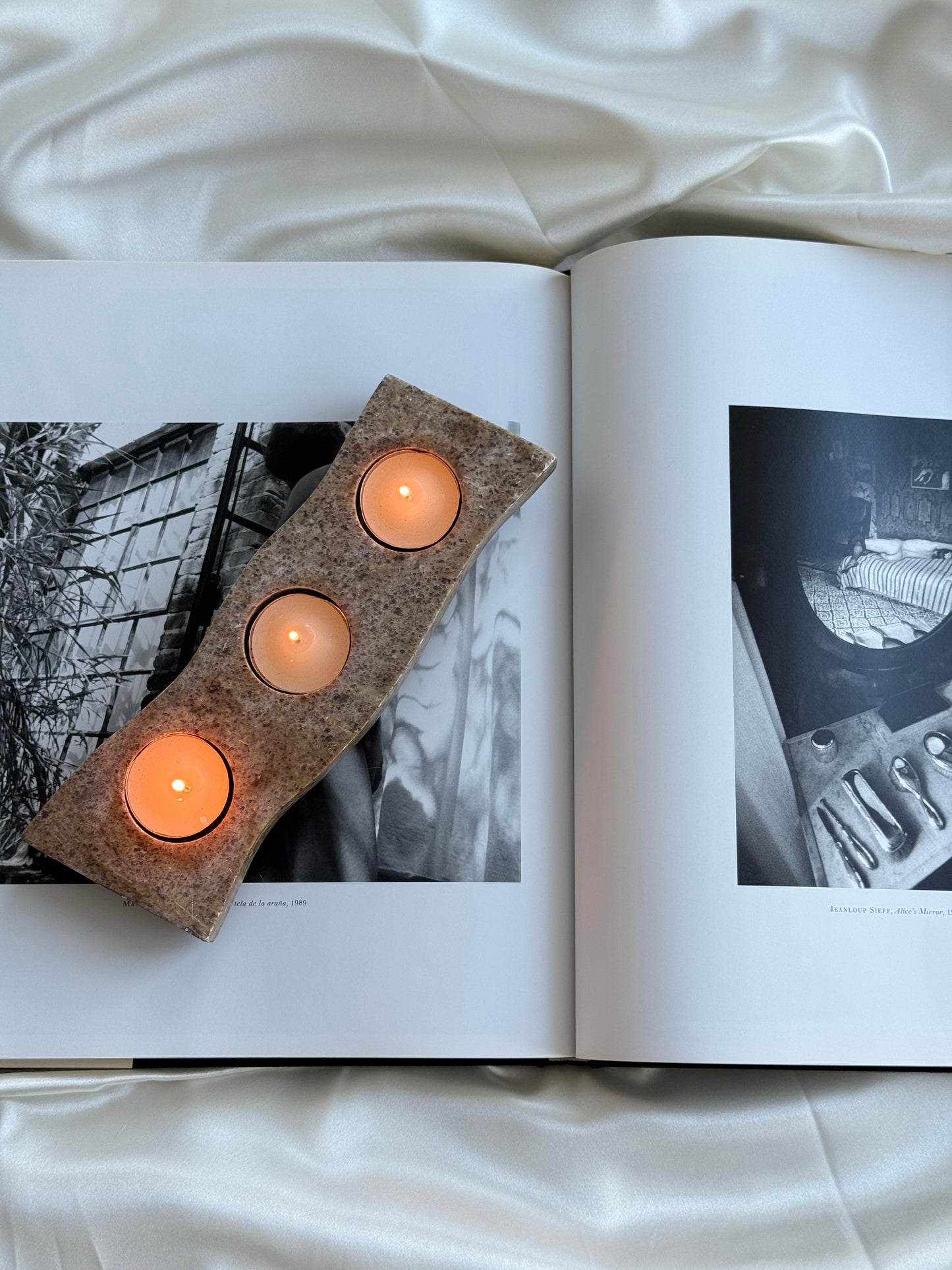 Fossil Stone Triple Tealight Candle Holder