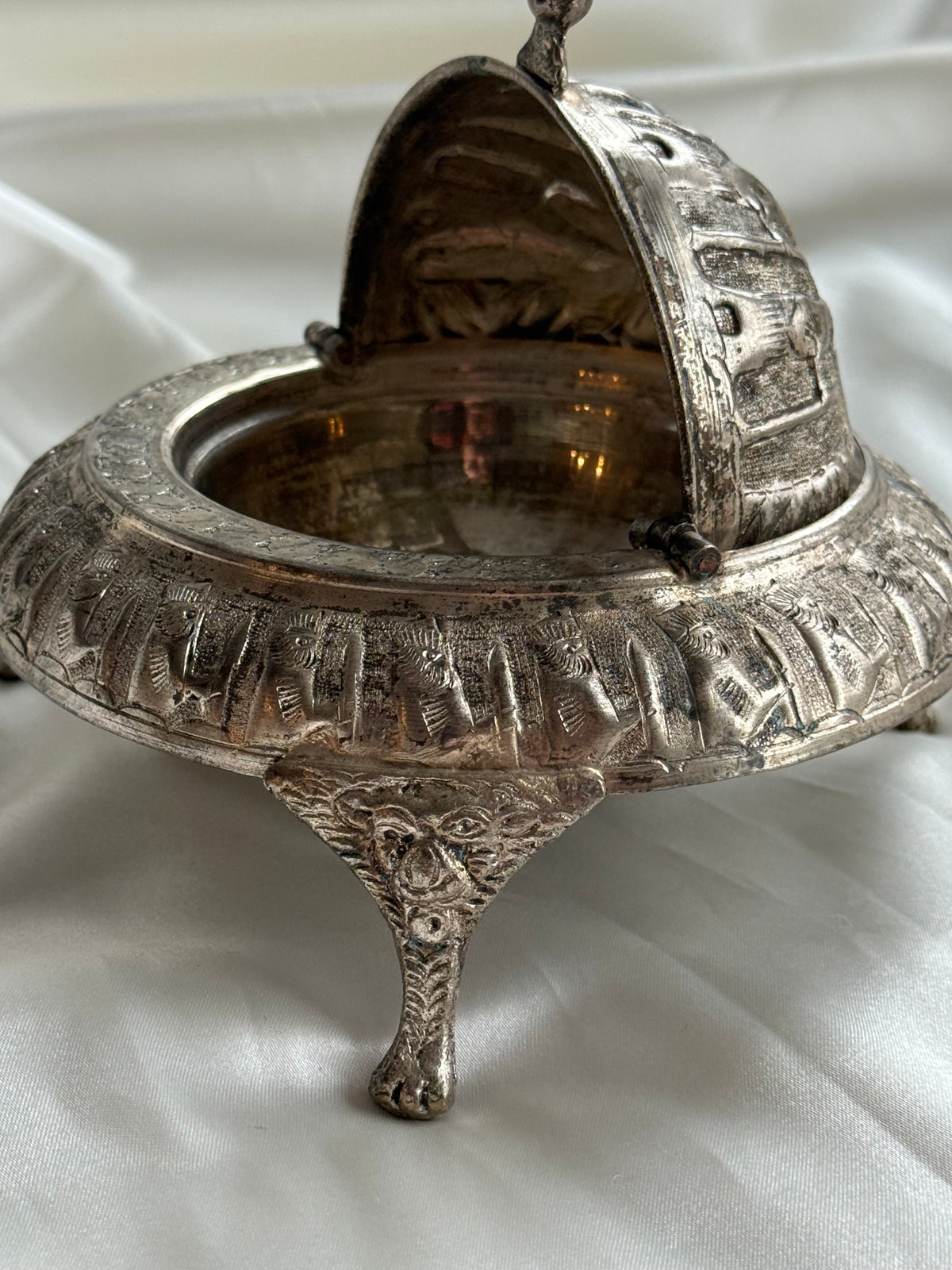 Vintage Egyptian Revival Caviar Serving Dish with Revolving Dome