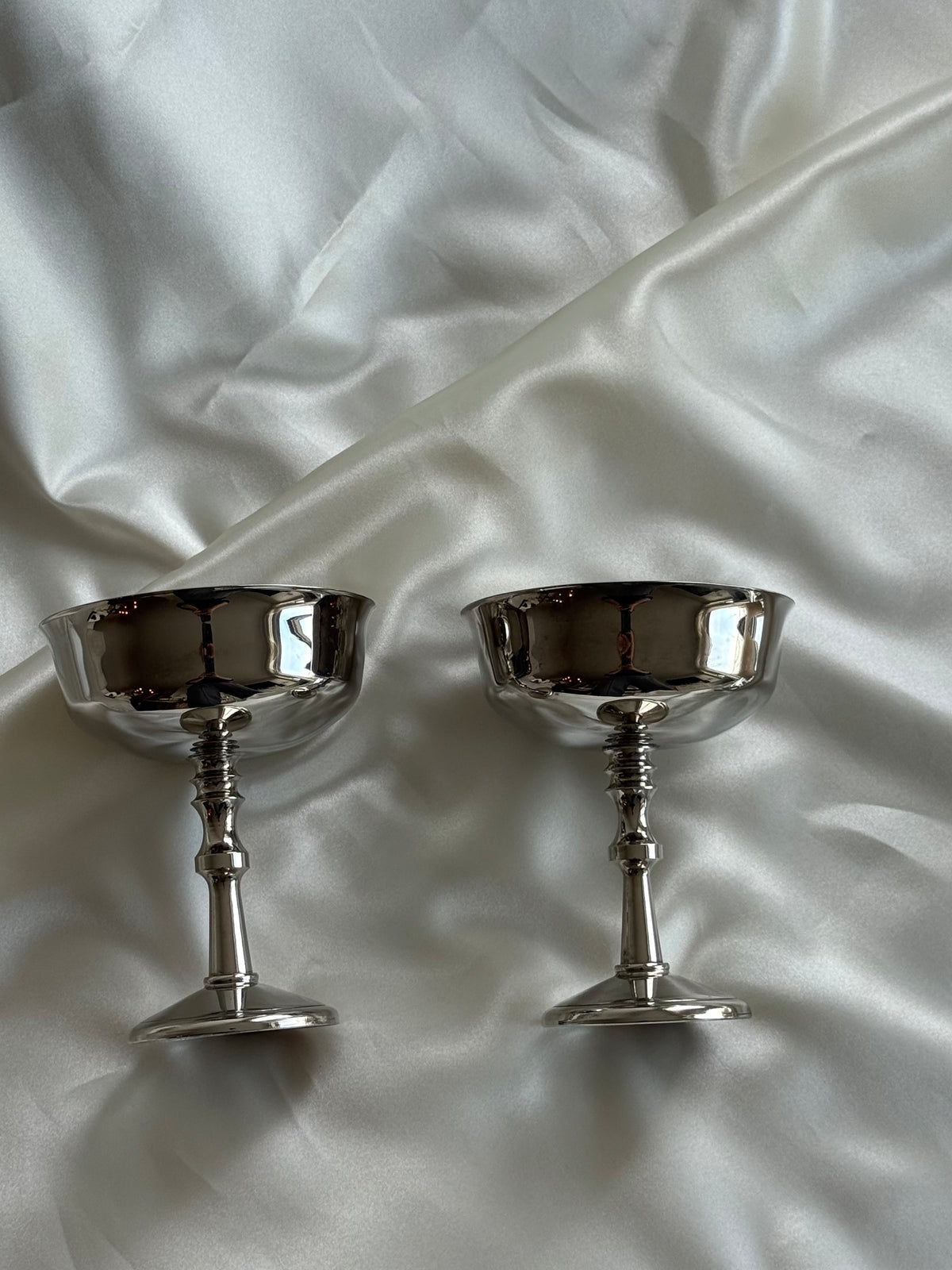 Vintage Silver Plated Brass Champagne Coupes – Set of 2