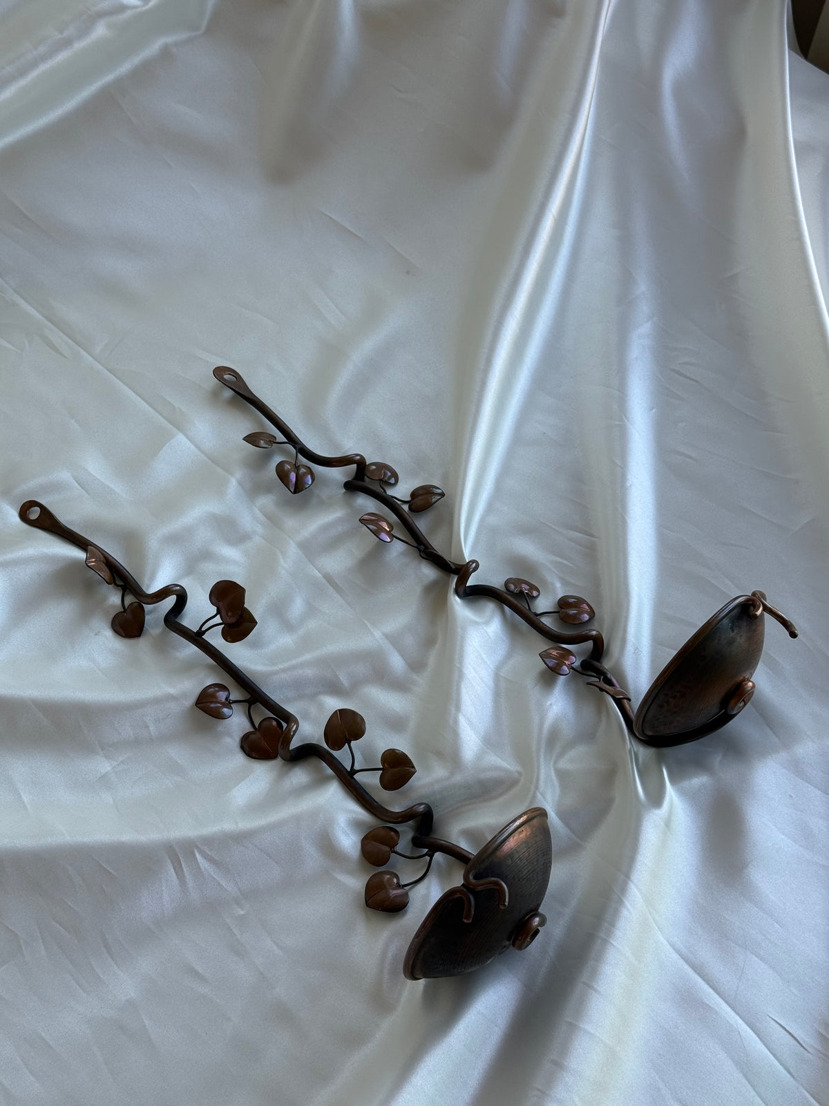Vintage Handcrafted Botanical Vine Wall Candle Sconces – Pair