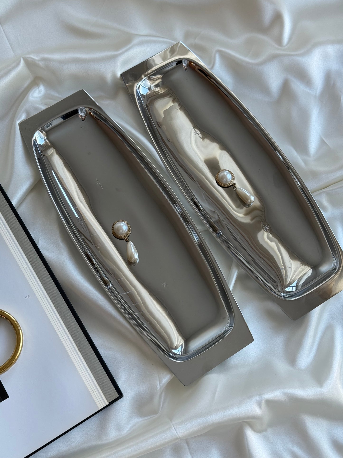 Set of 2 Vintage Stainless Steel Trays