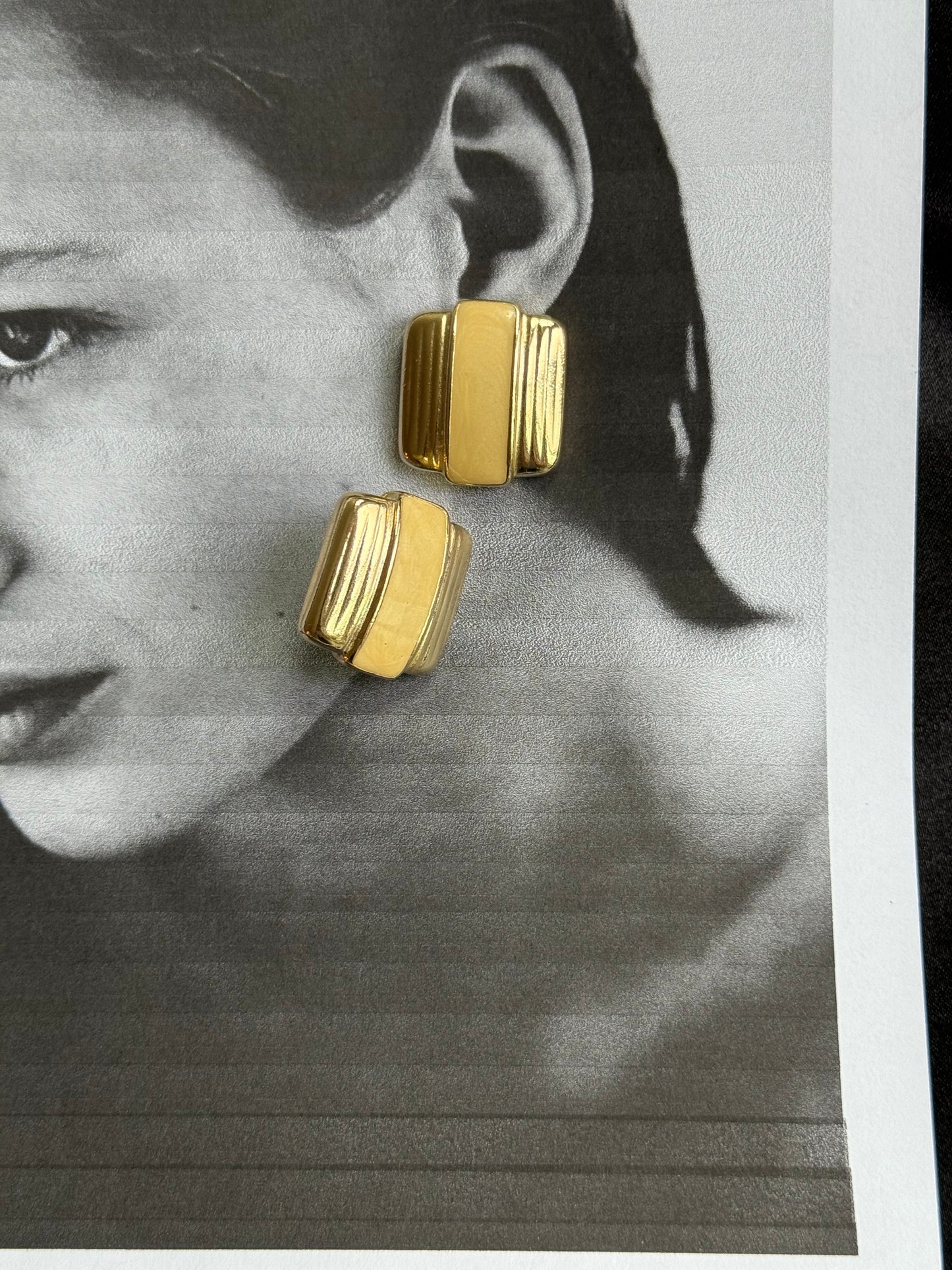 Vintage Gold-Tone Stud Earrings — Modern Minimalist Texture