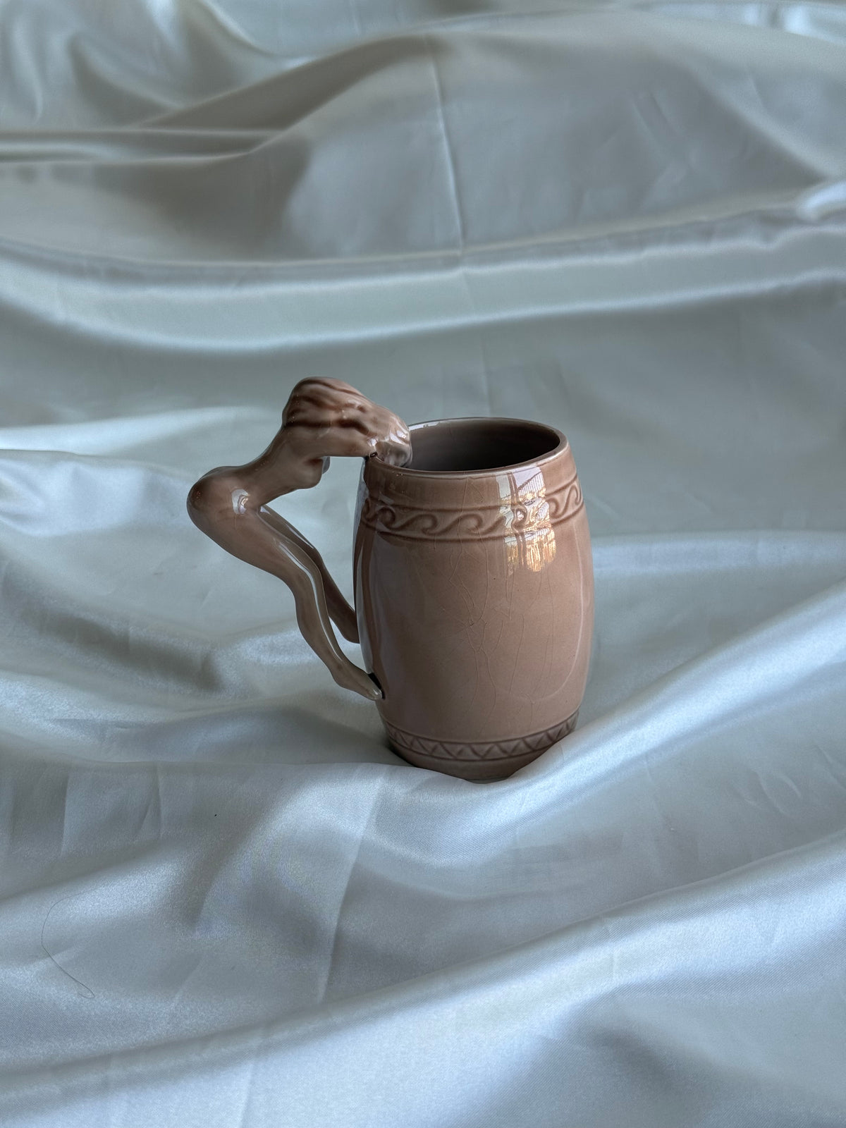 Vintage 1970s Japanese Nude Woman Ceramic Mug – Sculptural Figural Handle