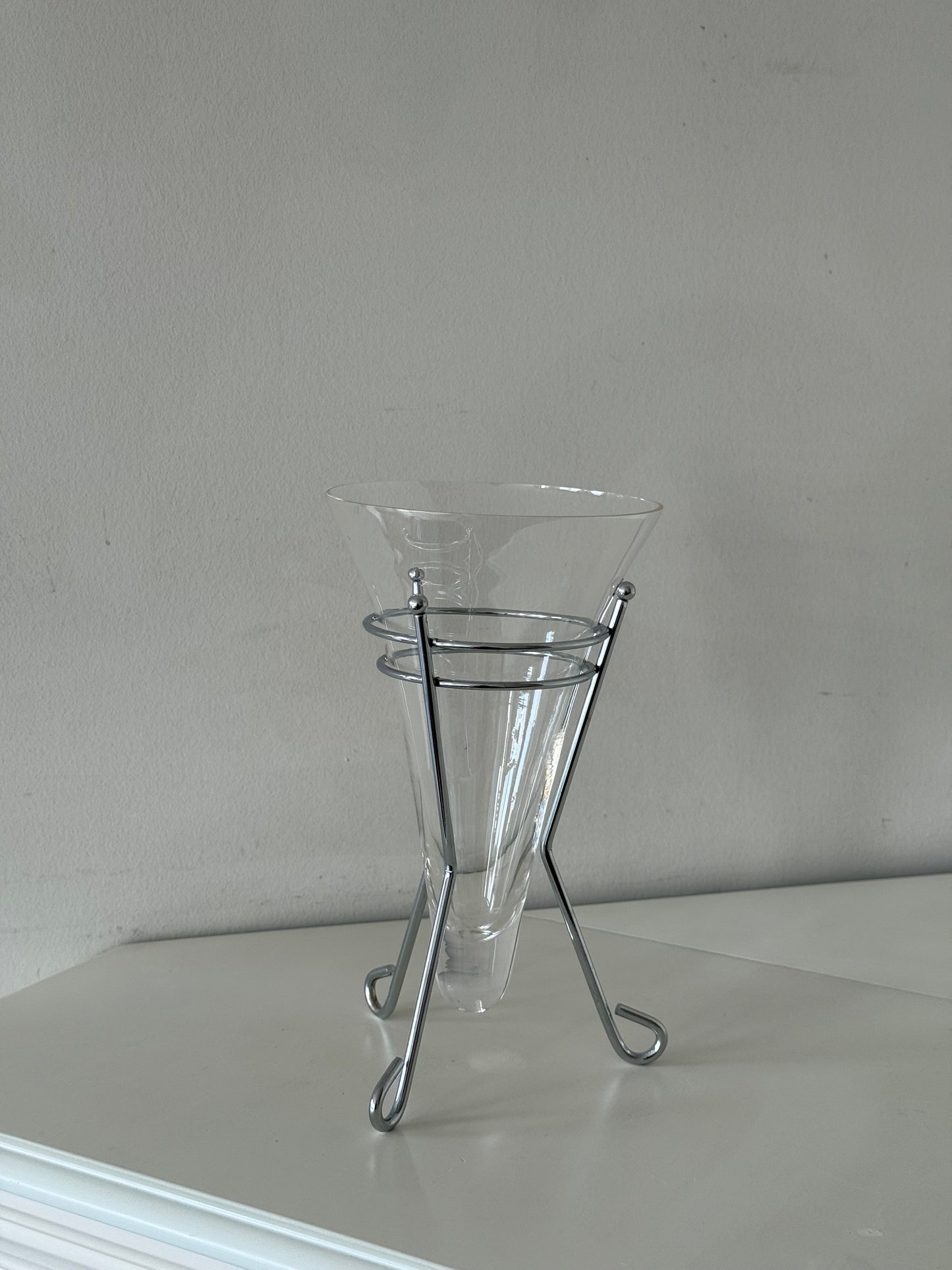 Vintage Glass Vase with Chrome Tripod Stand