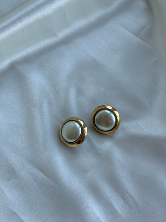 Vintage Pearl-Style Gold-Tone Stud Earrings