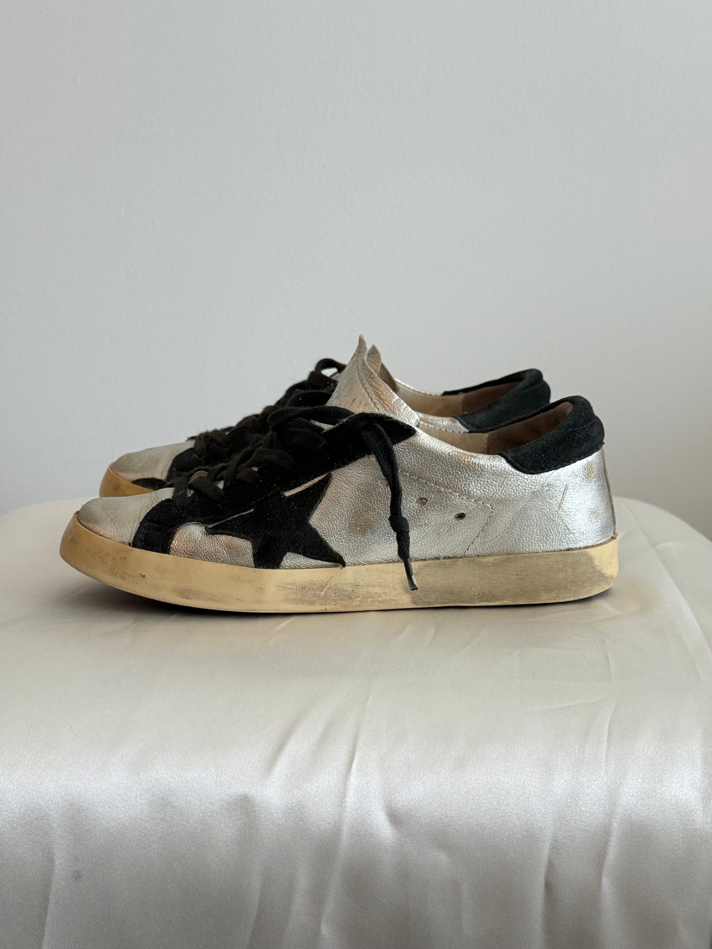 Golden Goose Superstar Sneakers – Silver/Black | Size 36