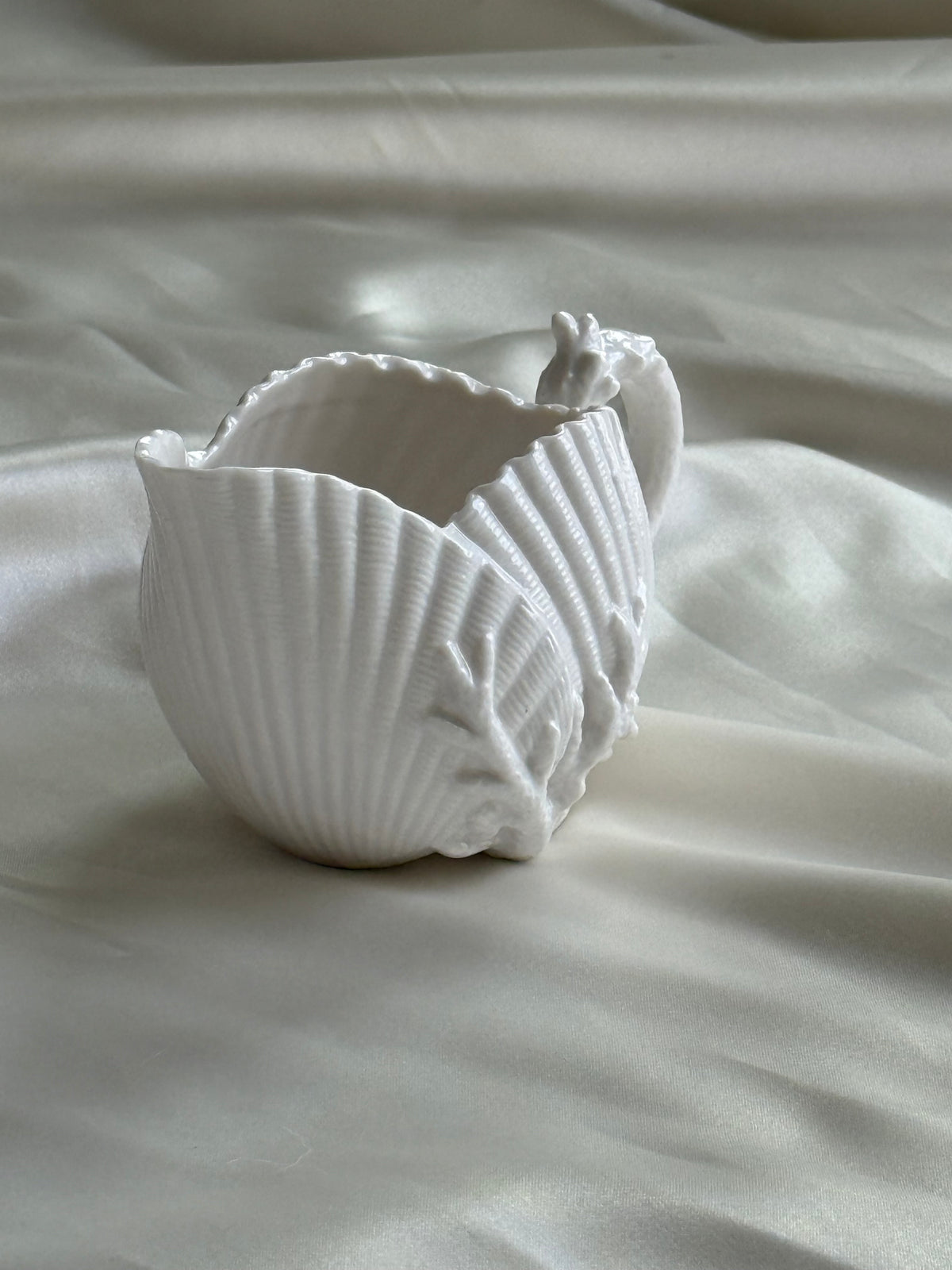 Vintage White Porcelain Shell Creamer with Seahorse Handle