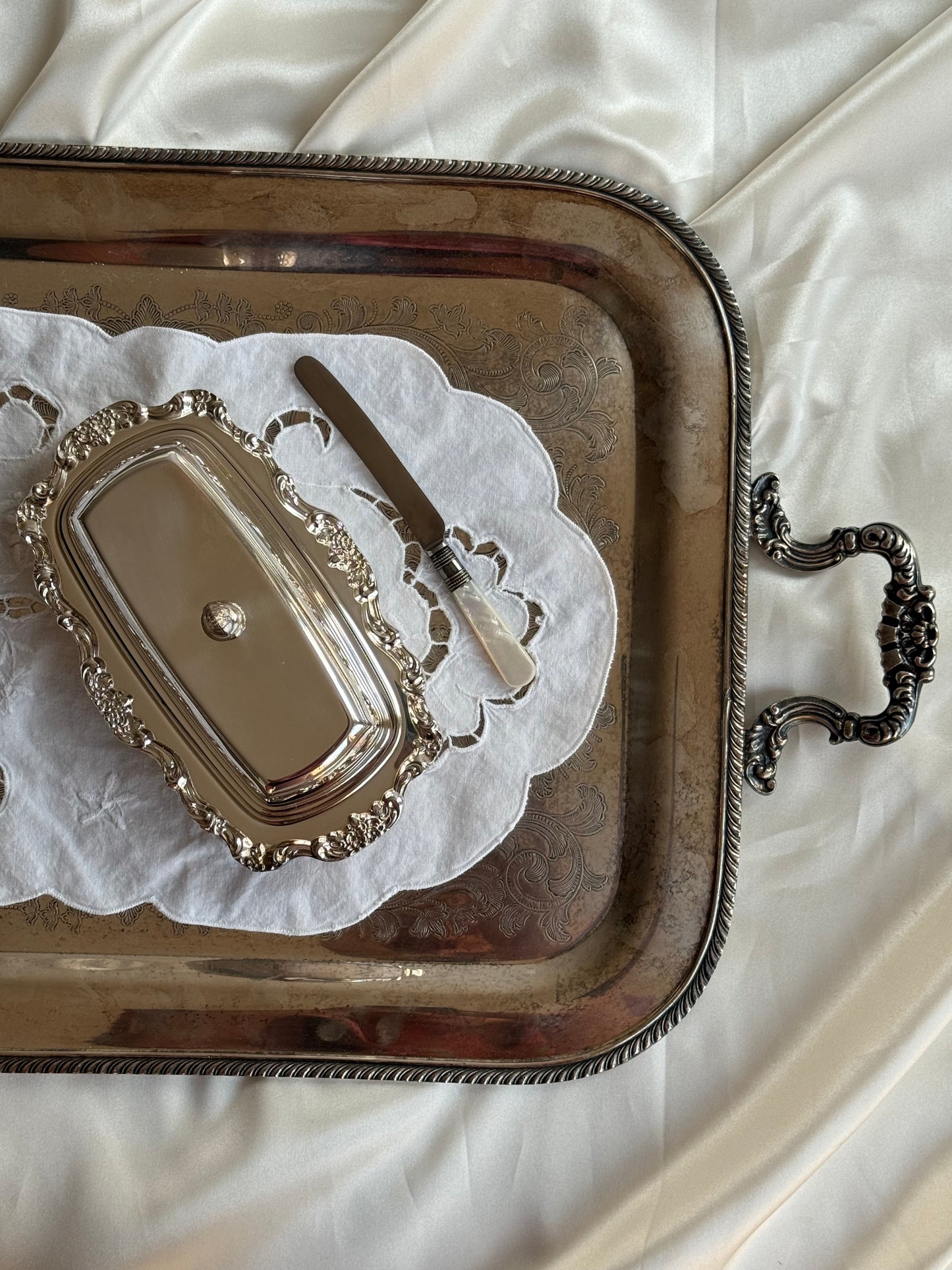 Vintage Silver-Plated Butter Dish with Glass Insert
