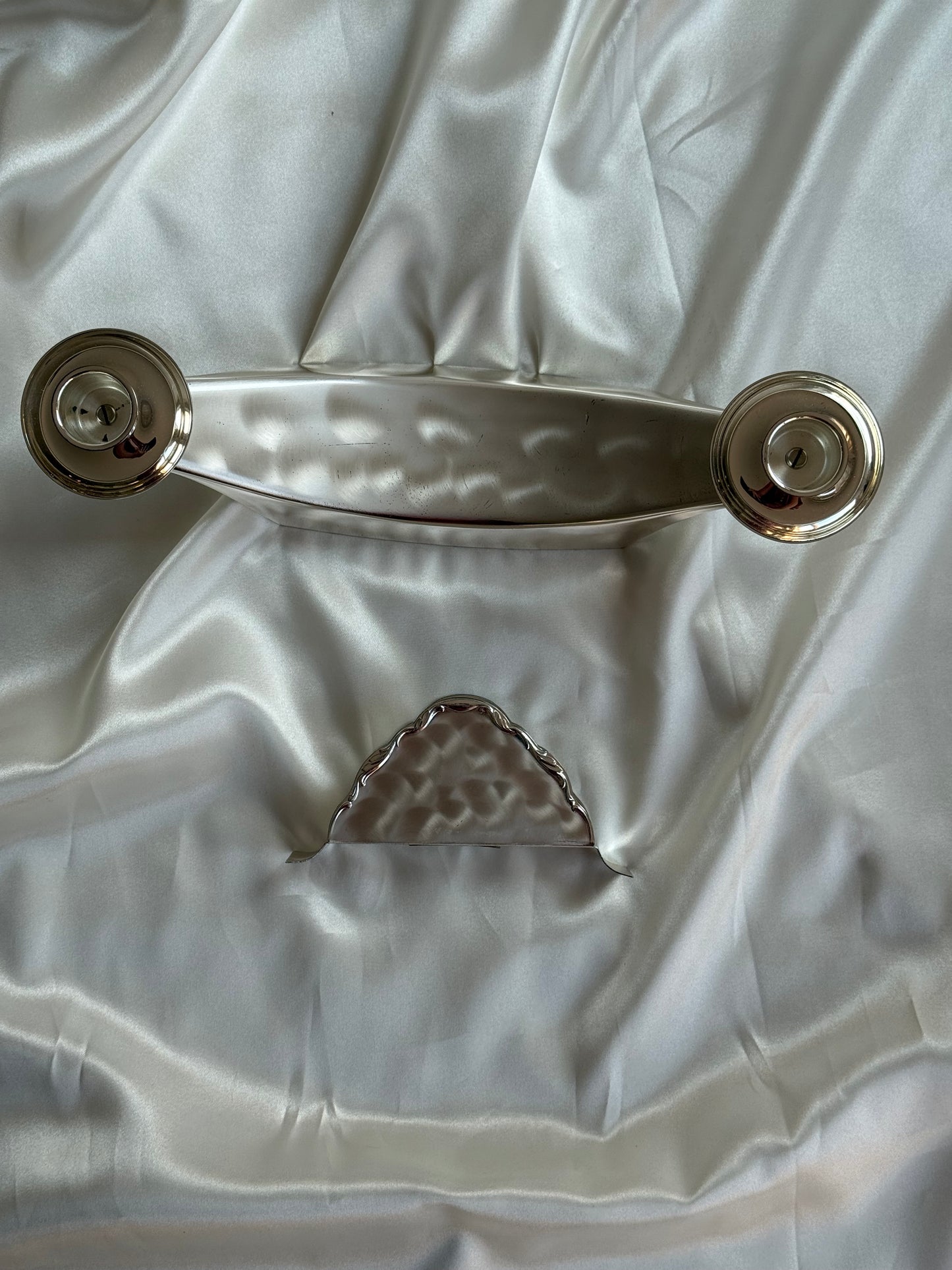 Vintage WMF Ikora Silver-Plated Candleholder & Napkin Holder Set