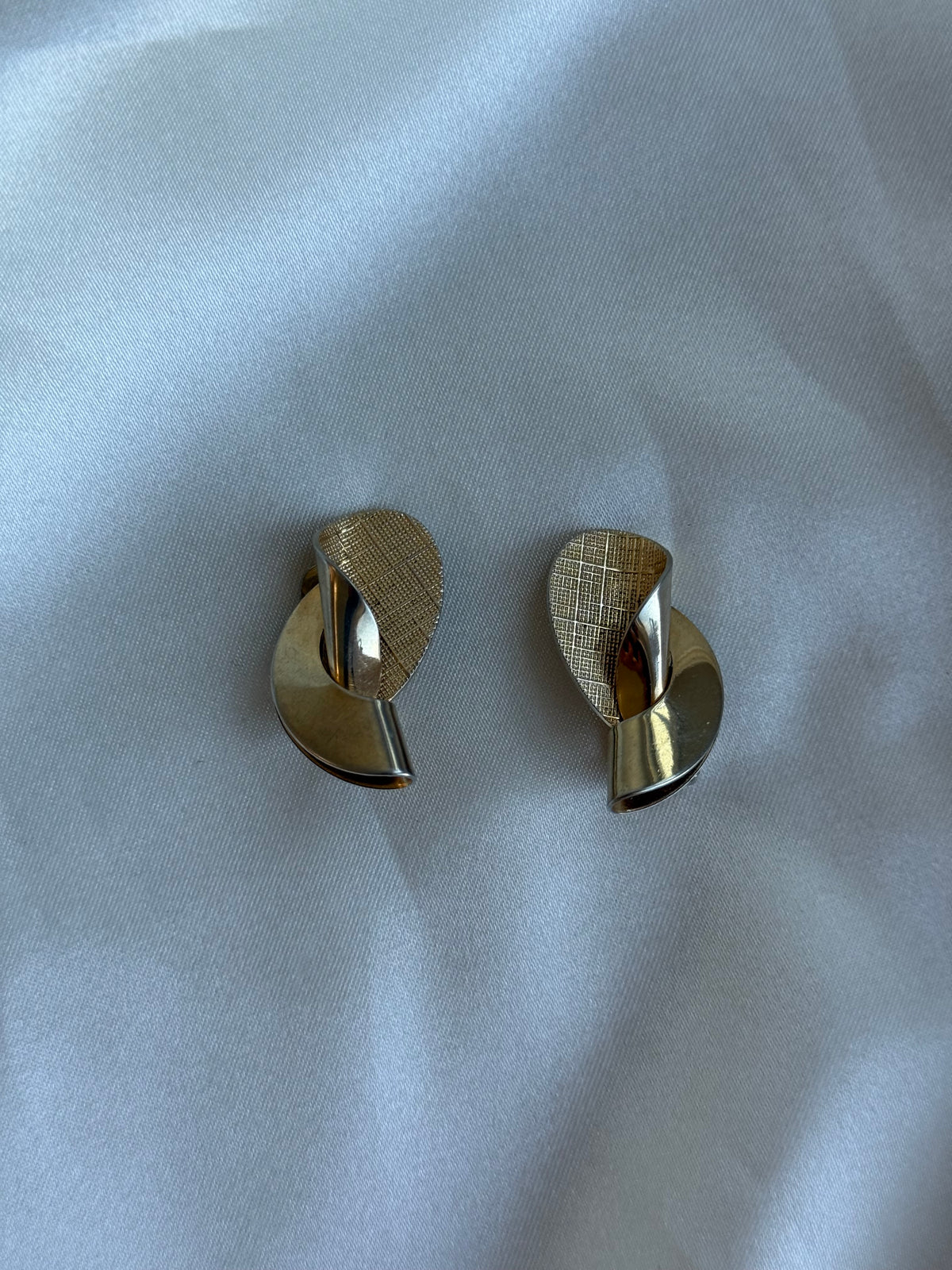 Vintage Two-Tone Sculptural Clip-On Earrings