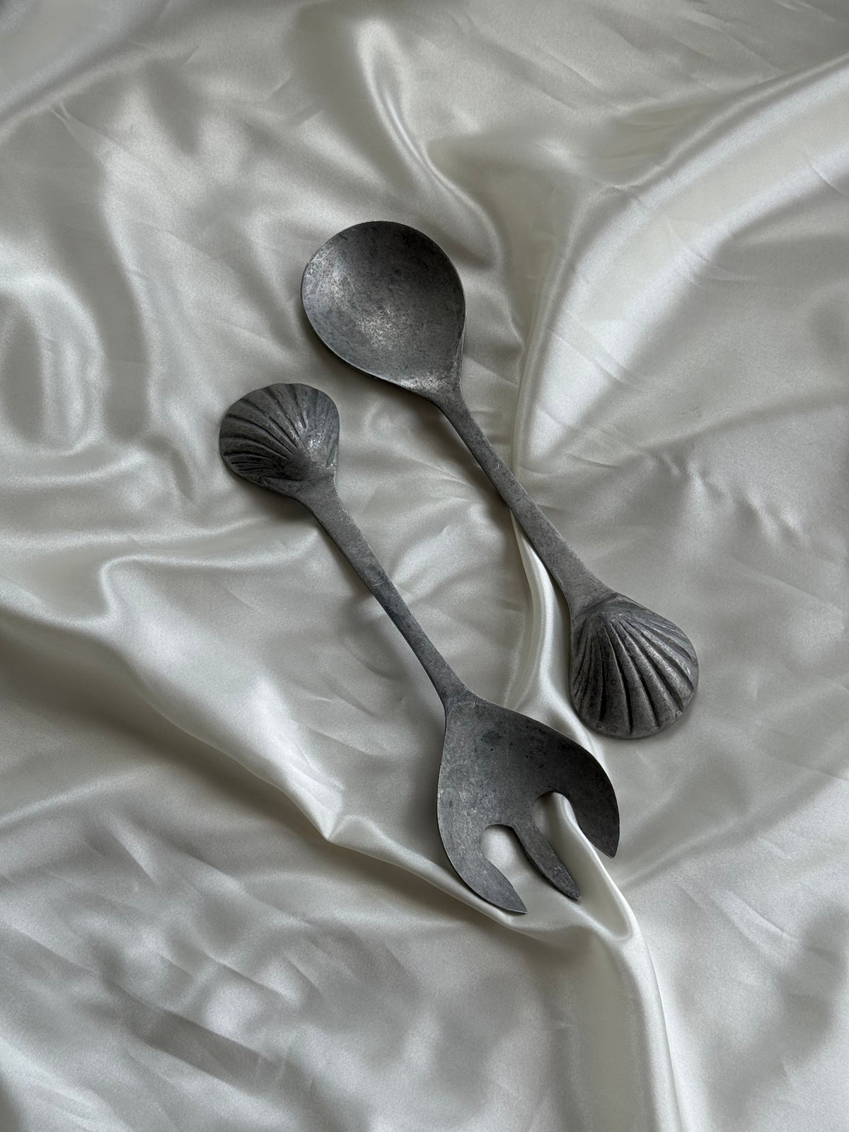 Vintage Cast Aluminum Seashell Salad Serving Set