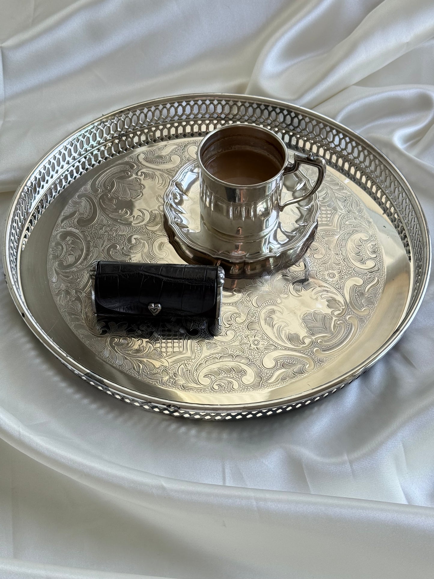 Vintage pierced silver plated tray