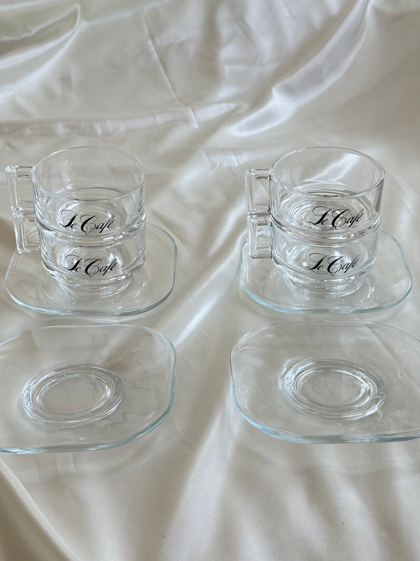 Vintage Joe Colombo “Le Café” Glass Coffee Cup & Saucer Set – Made in Italy (Set of 4)