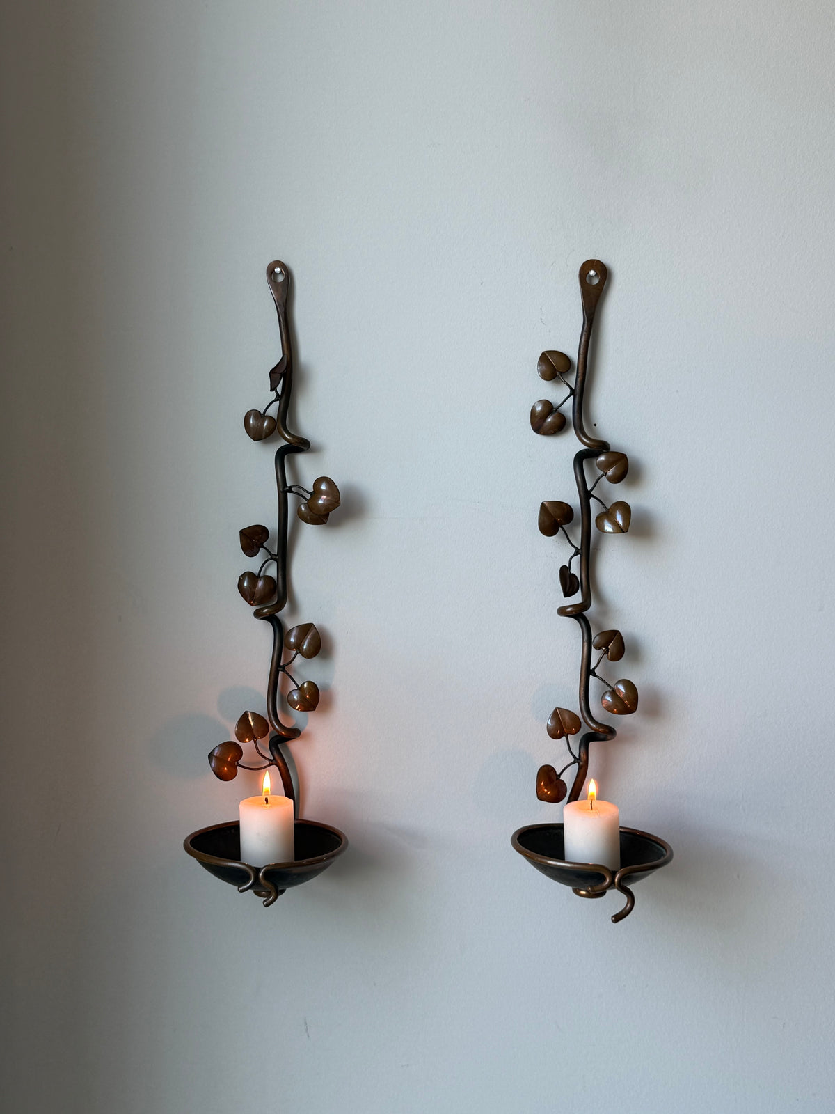 Vintage Handcrafted Botanical Vine Wall Candle Sconces – Pair