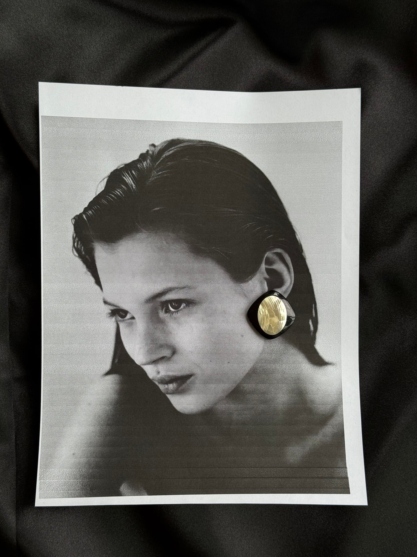 Vintage Black Stud Earrings with Mother-of-Pearl Inlay