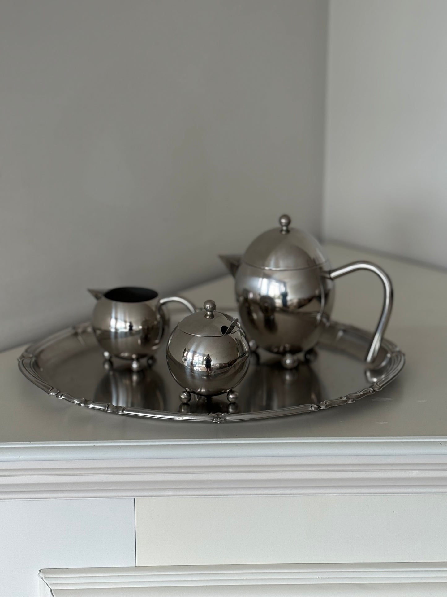 Vintage Mid-Century Stainless Steel Tea Set – 3 Piece