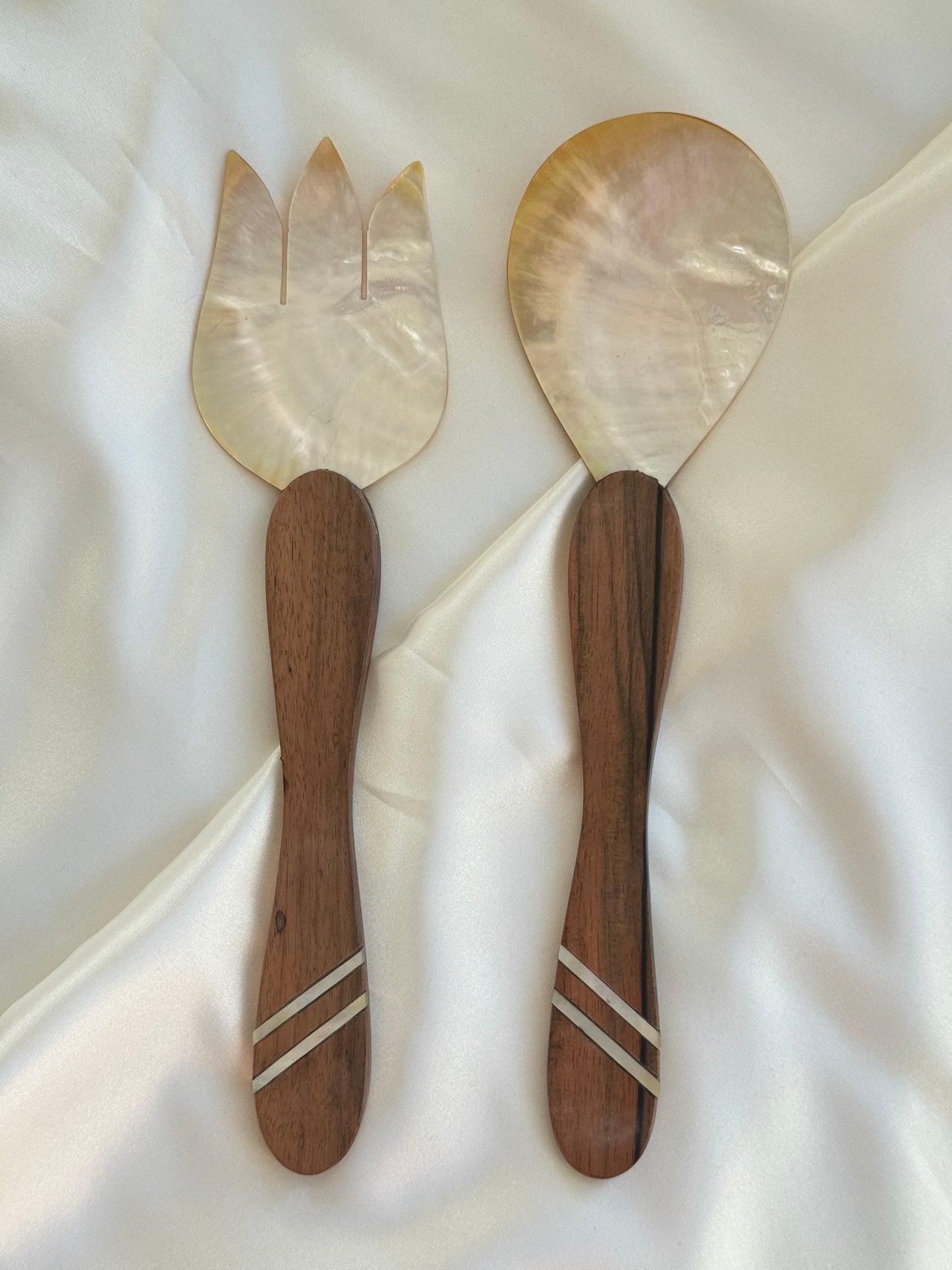 Mother of Pearl & Wood Salad Servers