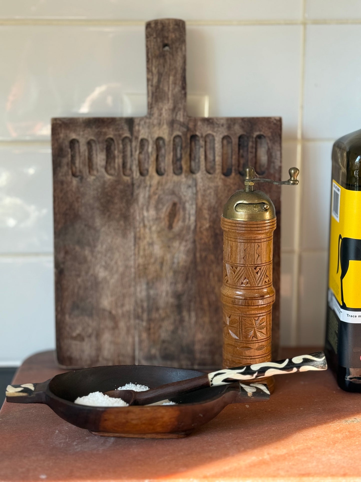 Hand-Carved Wooden Spice Cellar with spoon