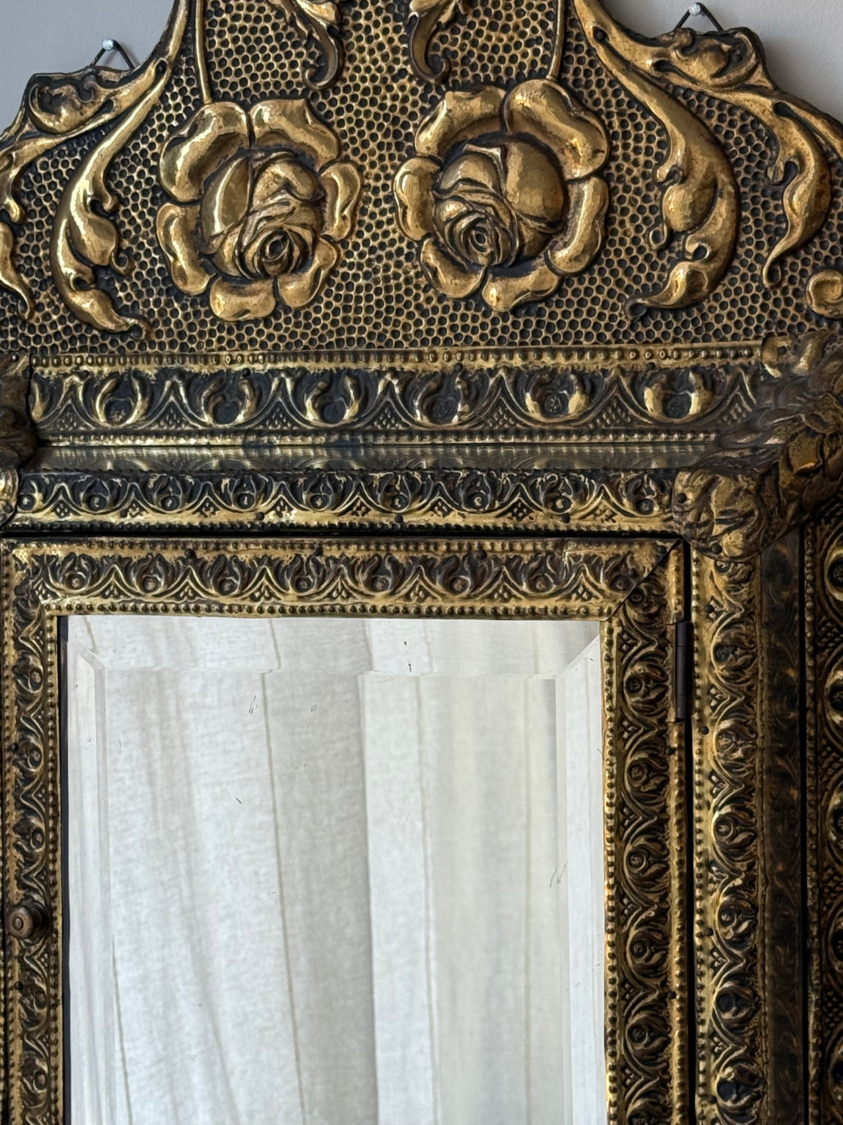 Antique Dutch Art Nouveau Brass Mirror Cabinet with Original Brushes | Circa 1900
